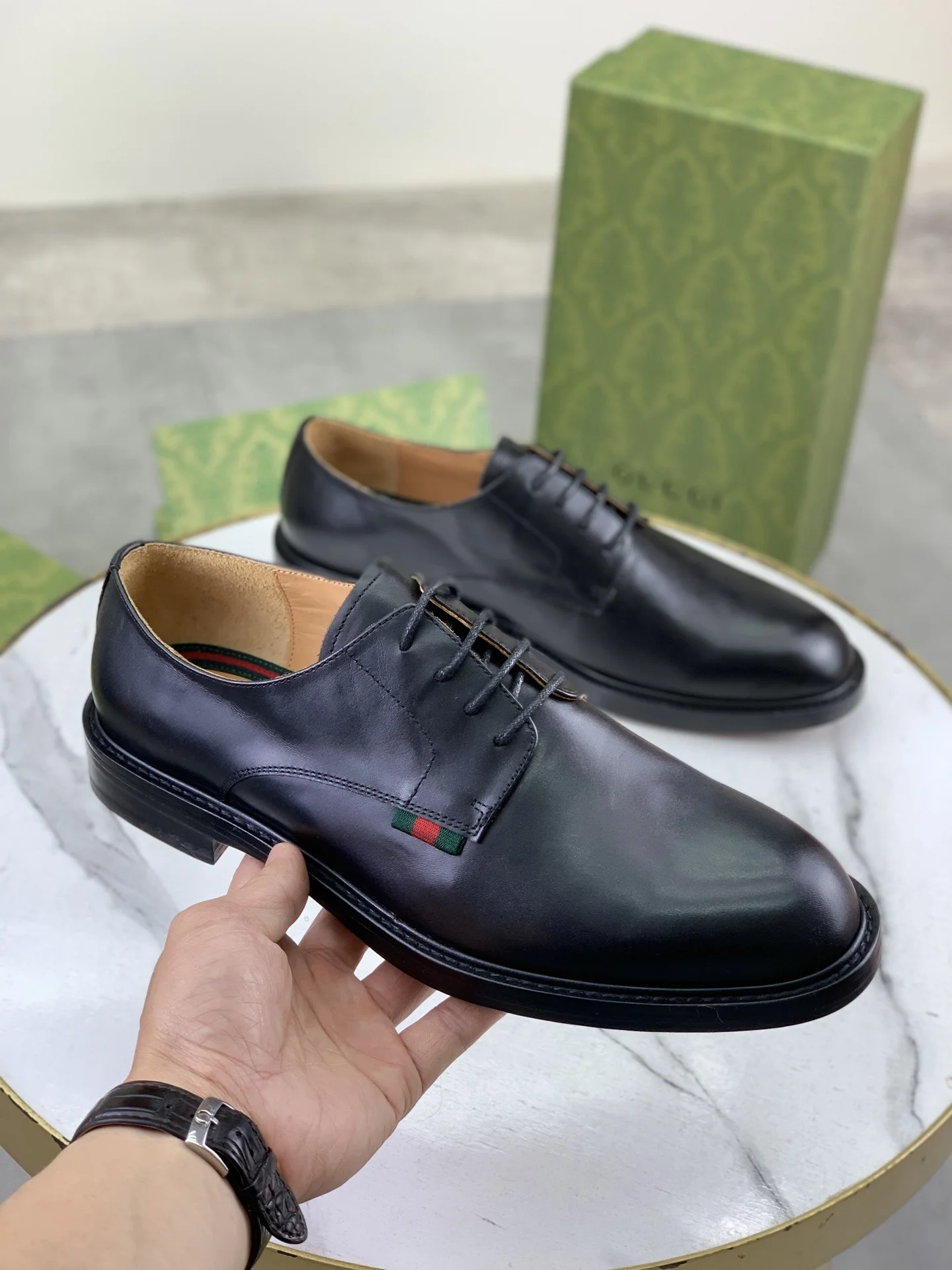 GUCCI Formal Shoes Calfskin Leather Black-Green EU39-45 D80202609111078 - Image 3