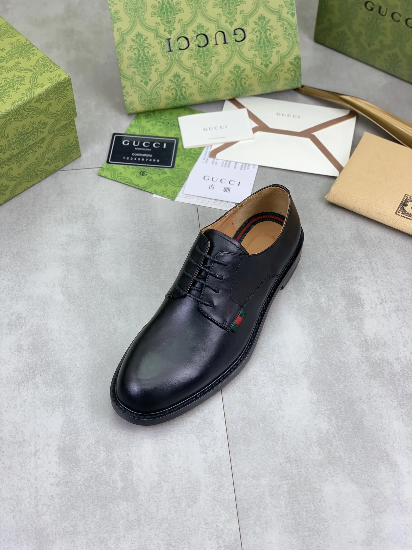 GUCCI Formal Shoes Calfskin Leather Black-Green EU39-45 D80202609111078 - Image 4