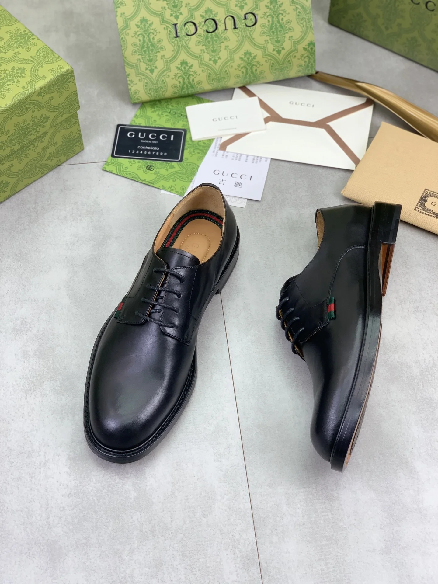 GUCCI Formal Shoes Calfskin Leather Black-Green EU39-45 D80202609111078 - Image 5