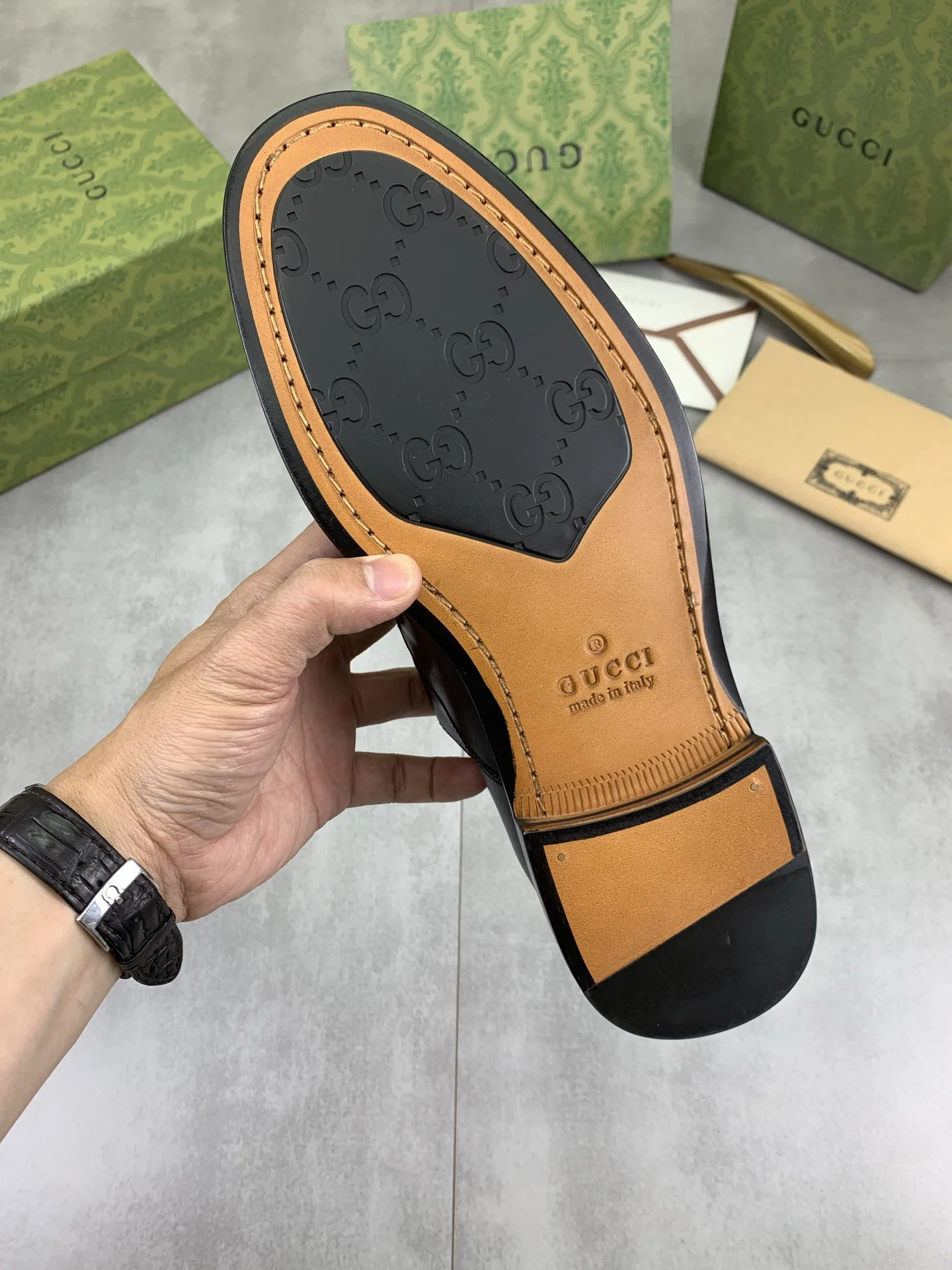 GUCCI Formal Shoes Calfskin Leather Black-Green EU39-45 D80202609111078 - Image 8