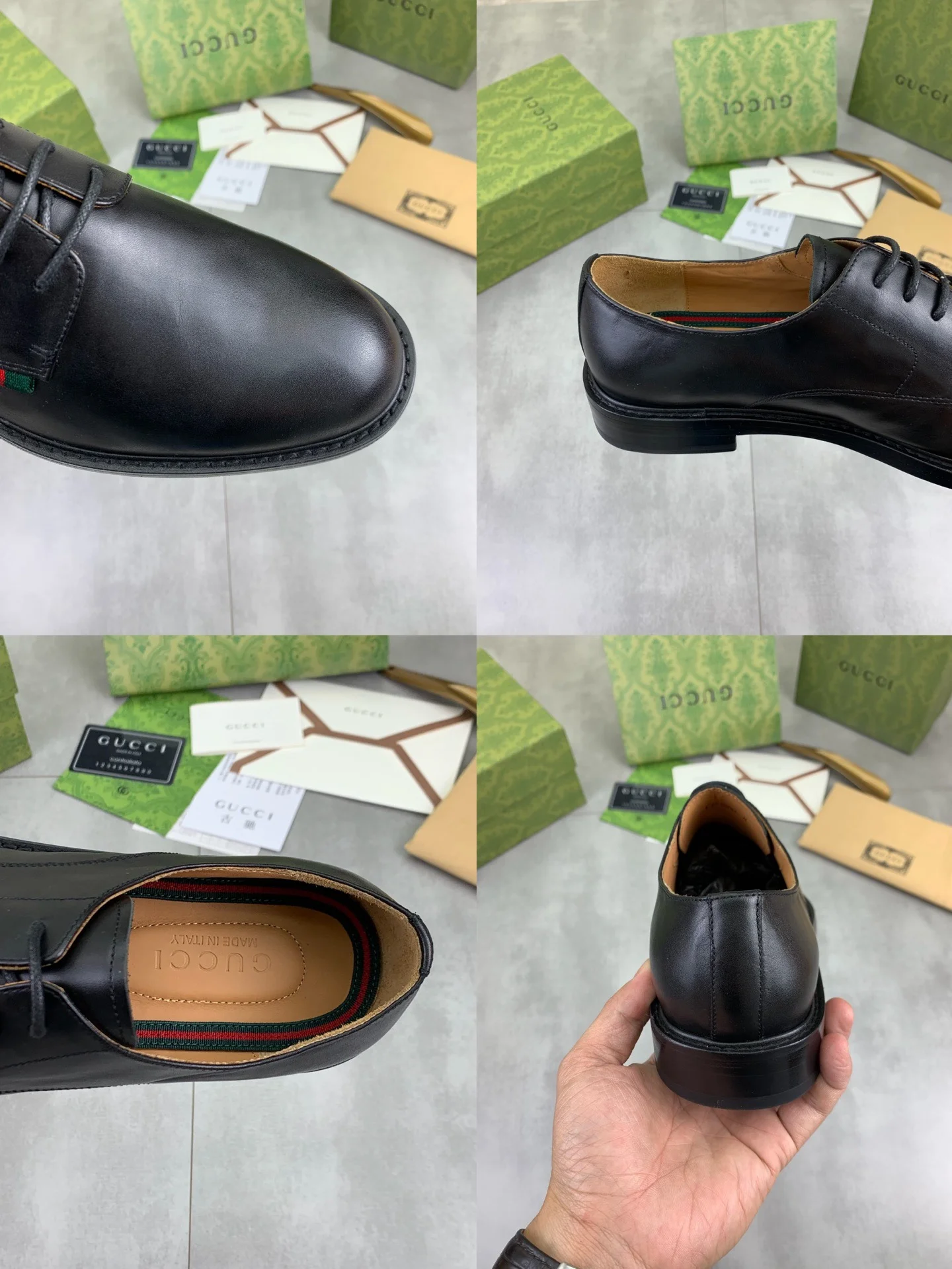 GUCCI Formal Shoes Calfskin Leather Black-Green EU39-45 D80202609111078 - Image 9