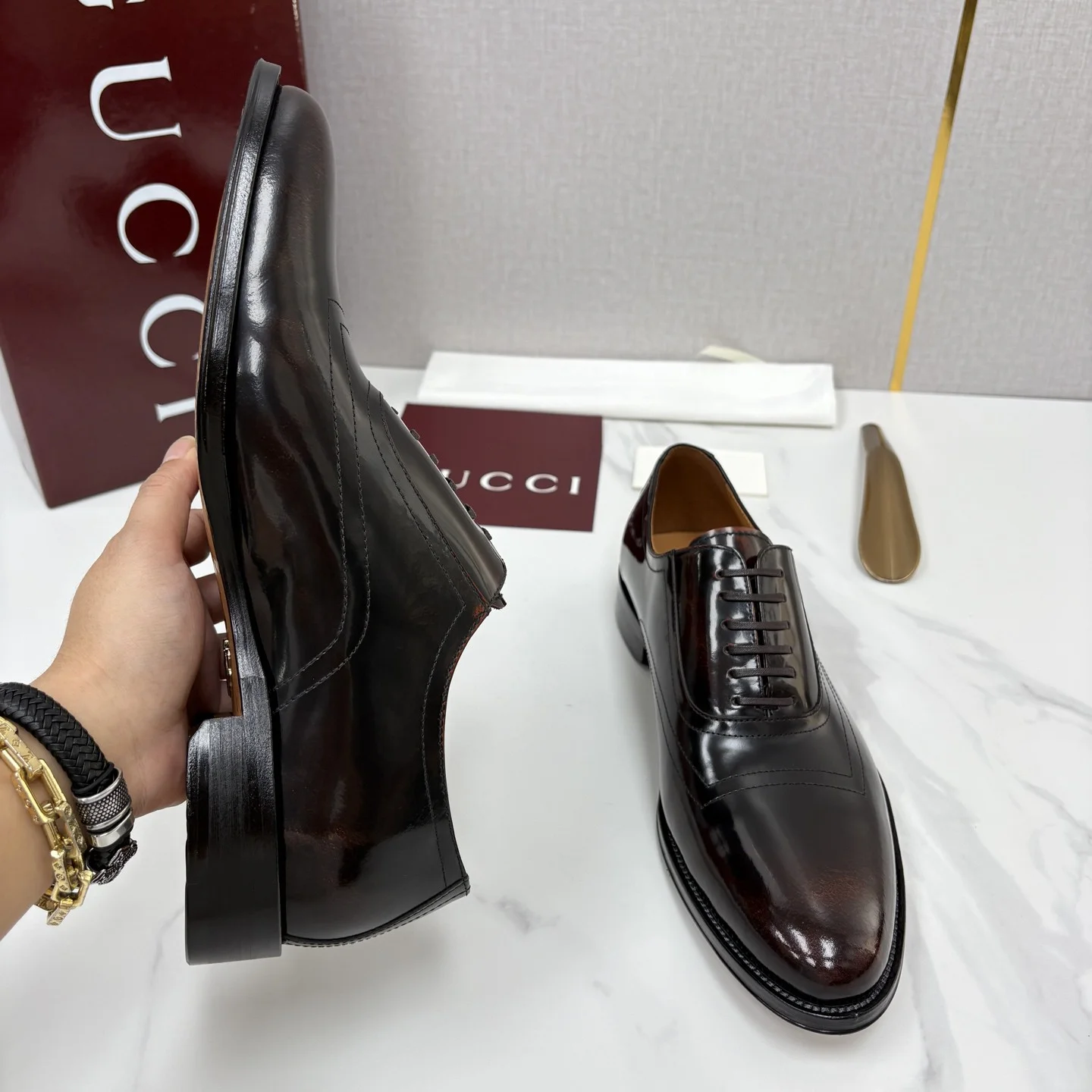 GUCCI Formal Shoes Leather Brown-Black EU39-44 D40202609110962 - Image 6