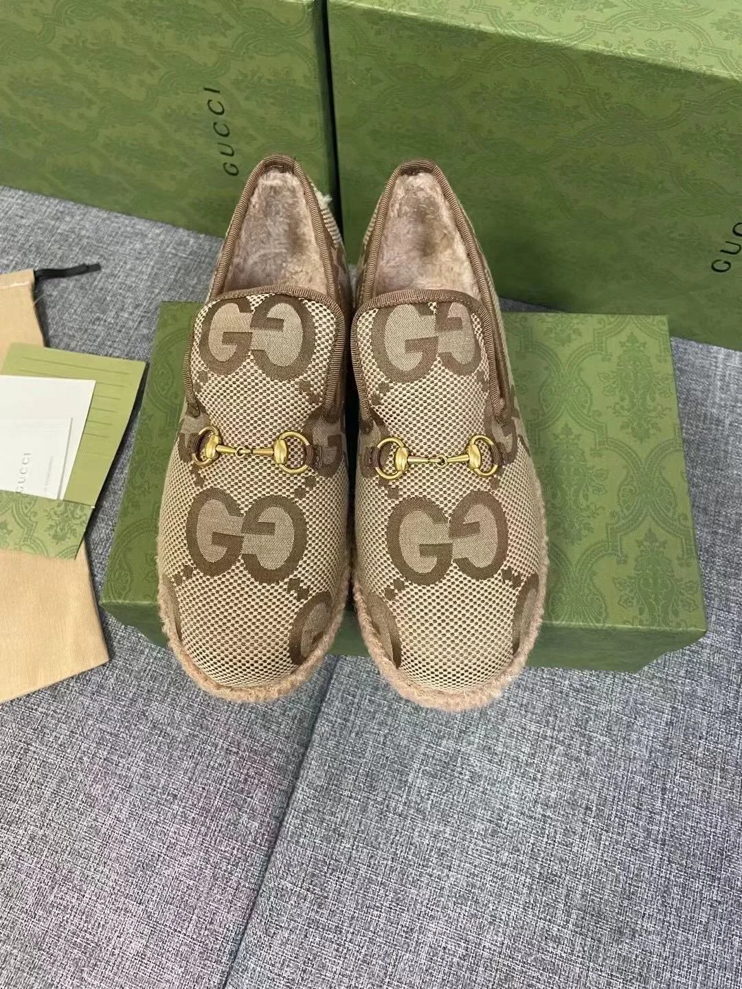 GUCCI Loafers Wool Shearling Brown-Gold EU35-41 A90202609111799