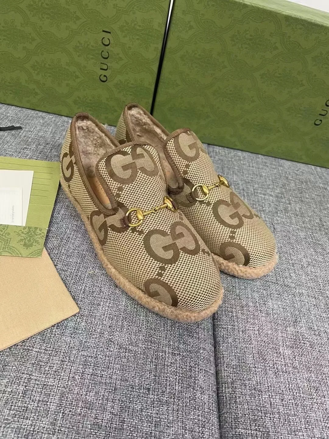 GUCCI Loafers Wool Shearling Brown-Gold EU35-41 A90202609111799 - Image 3