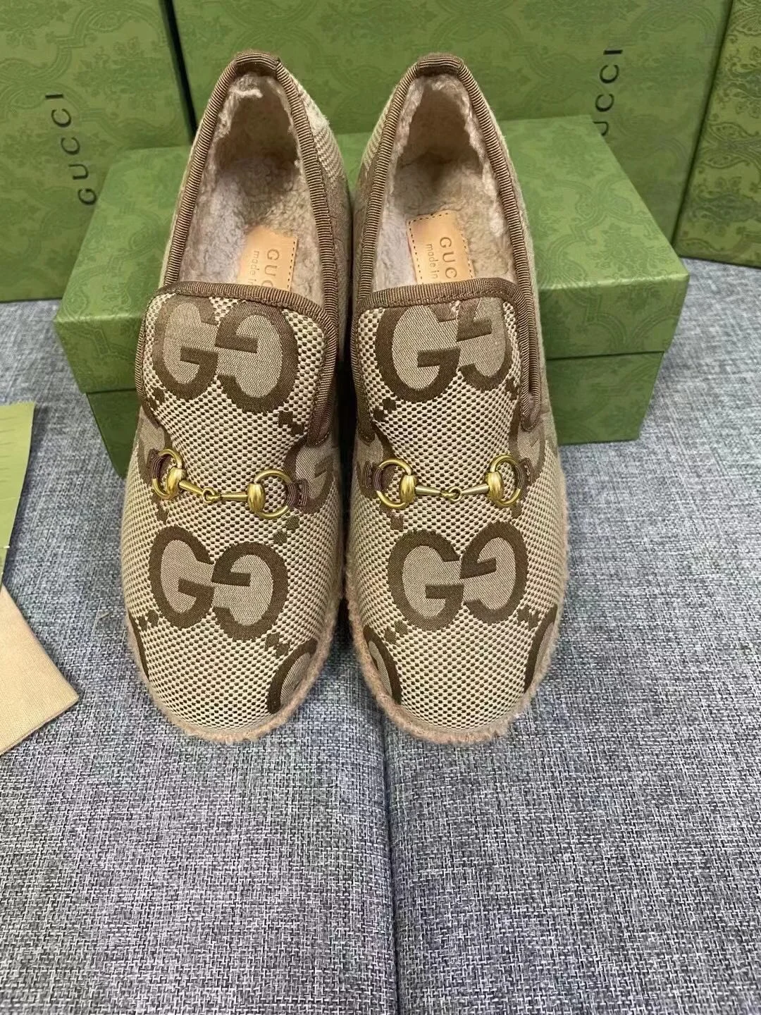 GUCCI Loafers Wool Shearling Brown-Gold EU35-41 A90202609111799 - Image 4