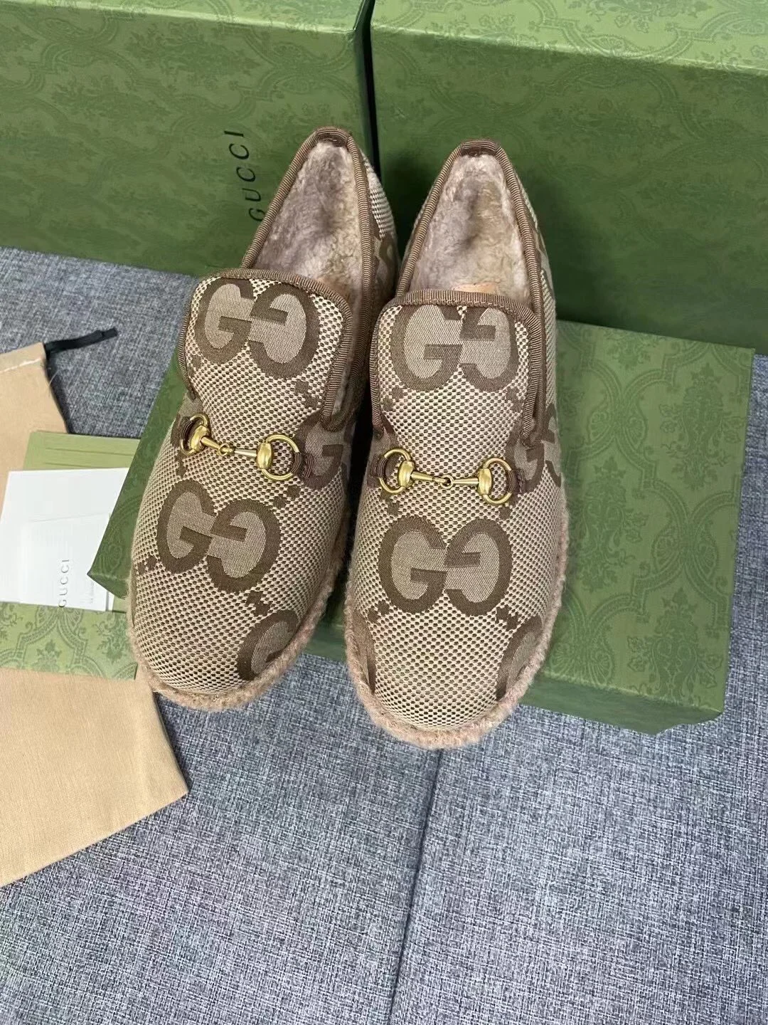 GUCCI Loafers Wool Shearling Brown-Gold EU35-41 A90202609111799 - Image 8