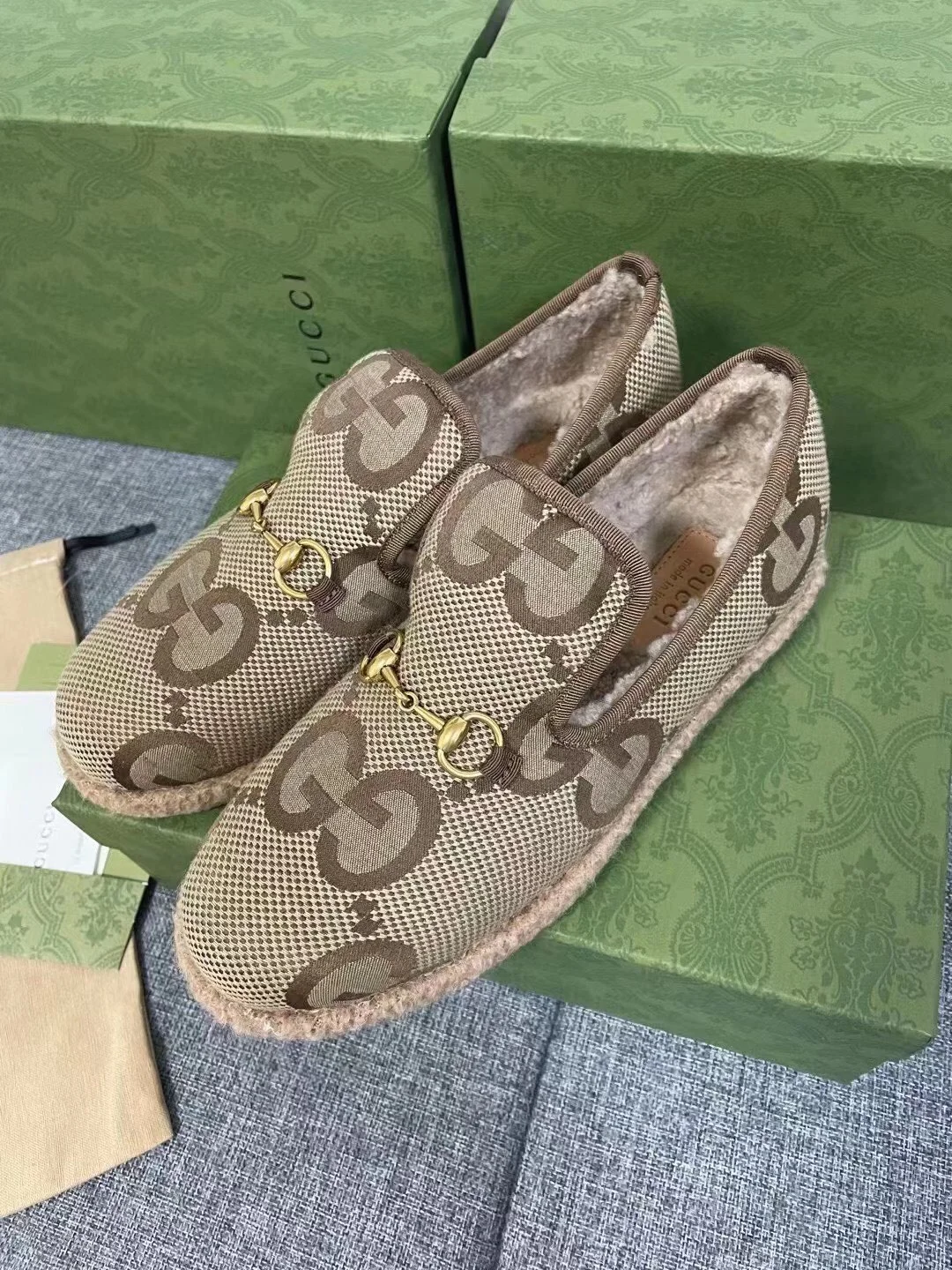 GUCCI Loafers Wool Shearling Brown-Gold EU35-41 A90202609111799 - Image 9