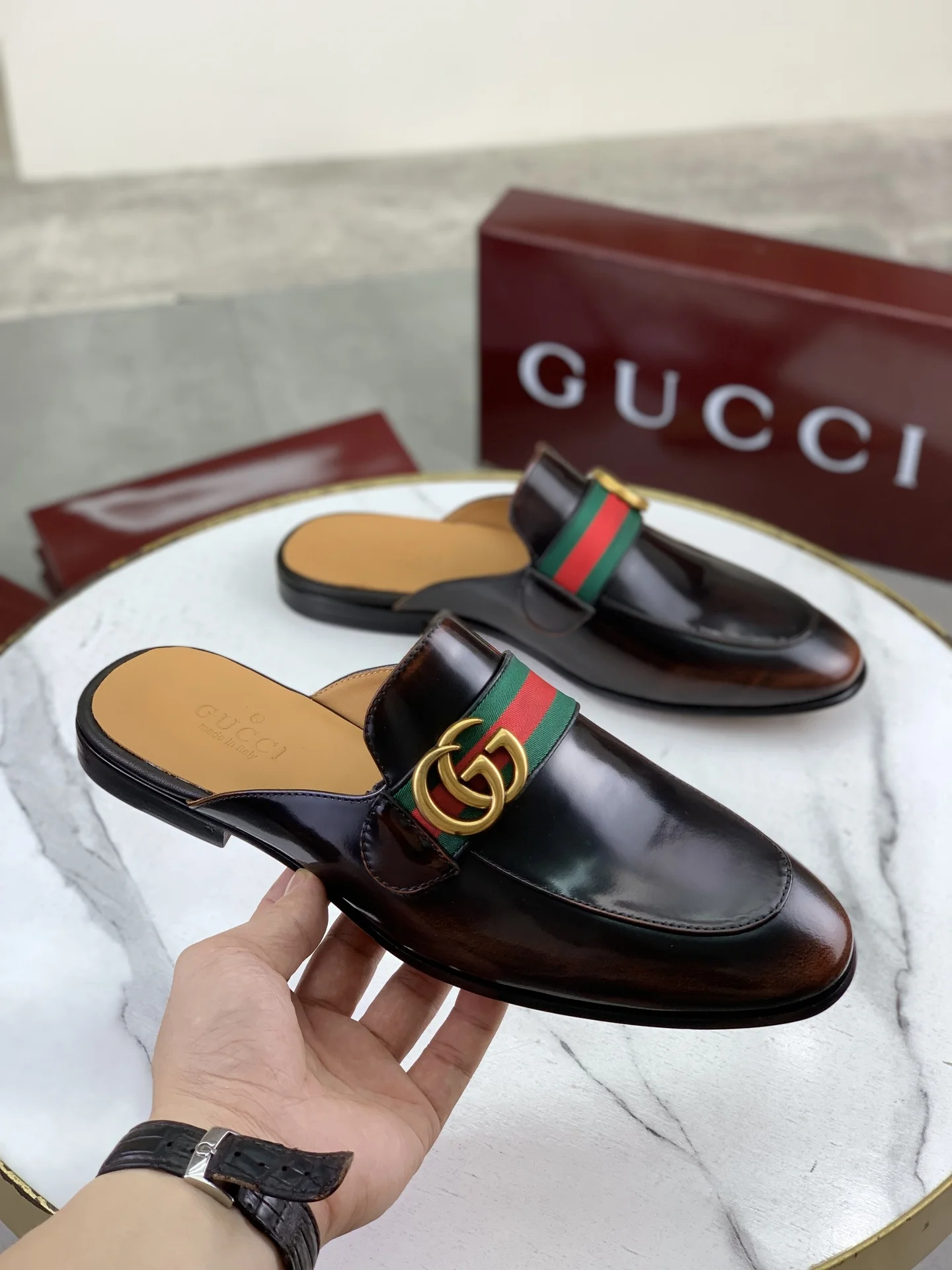 GUCCI Mules Brown-Gold D20202609110991 - Image 3
