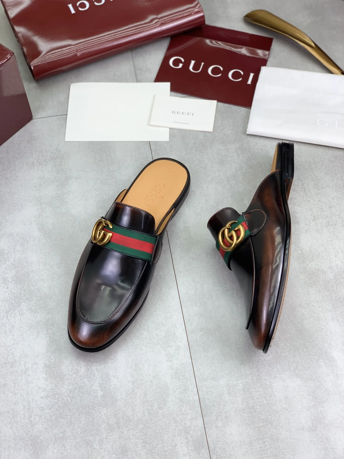 GUCCI Mules Brown-Gold D20202609110991 - Image 5