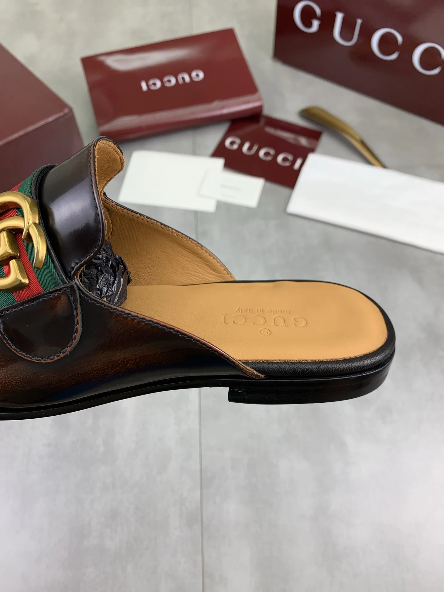 GUCCI Mules Brown-Gold D20202609110991 - Image 7