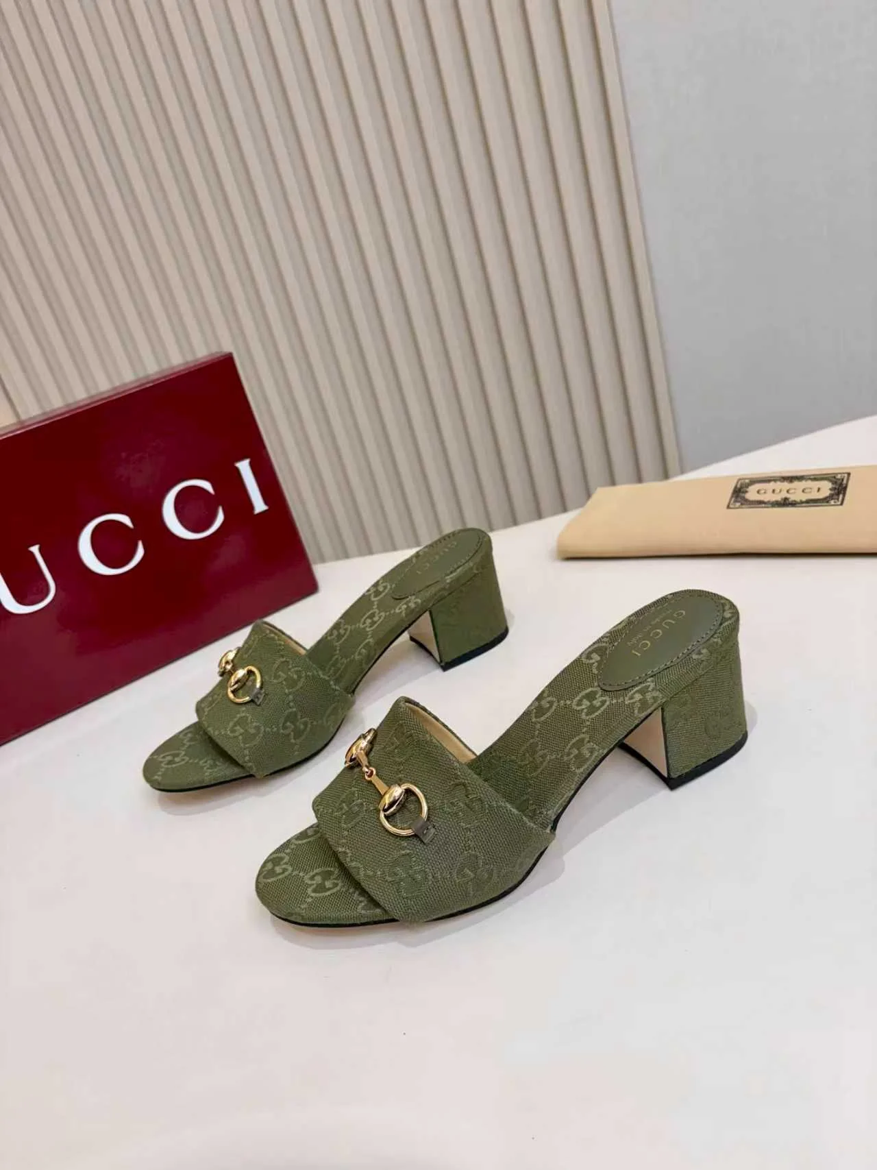 GUCCI Mules Leather Green-Gold EU35-43 A80202609111120 - Image 2