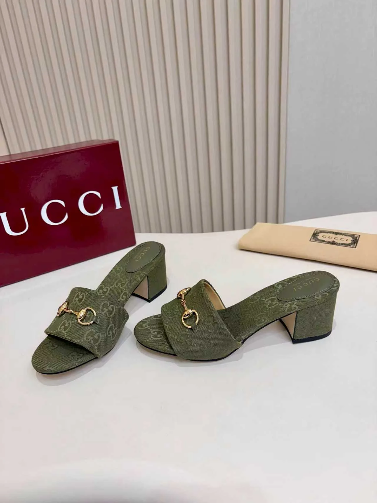 GUCCI Mules Leather Green-Gold EU35-43 A80202609111120 - Image 3