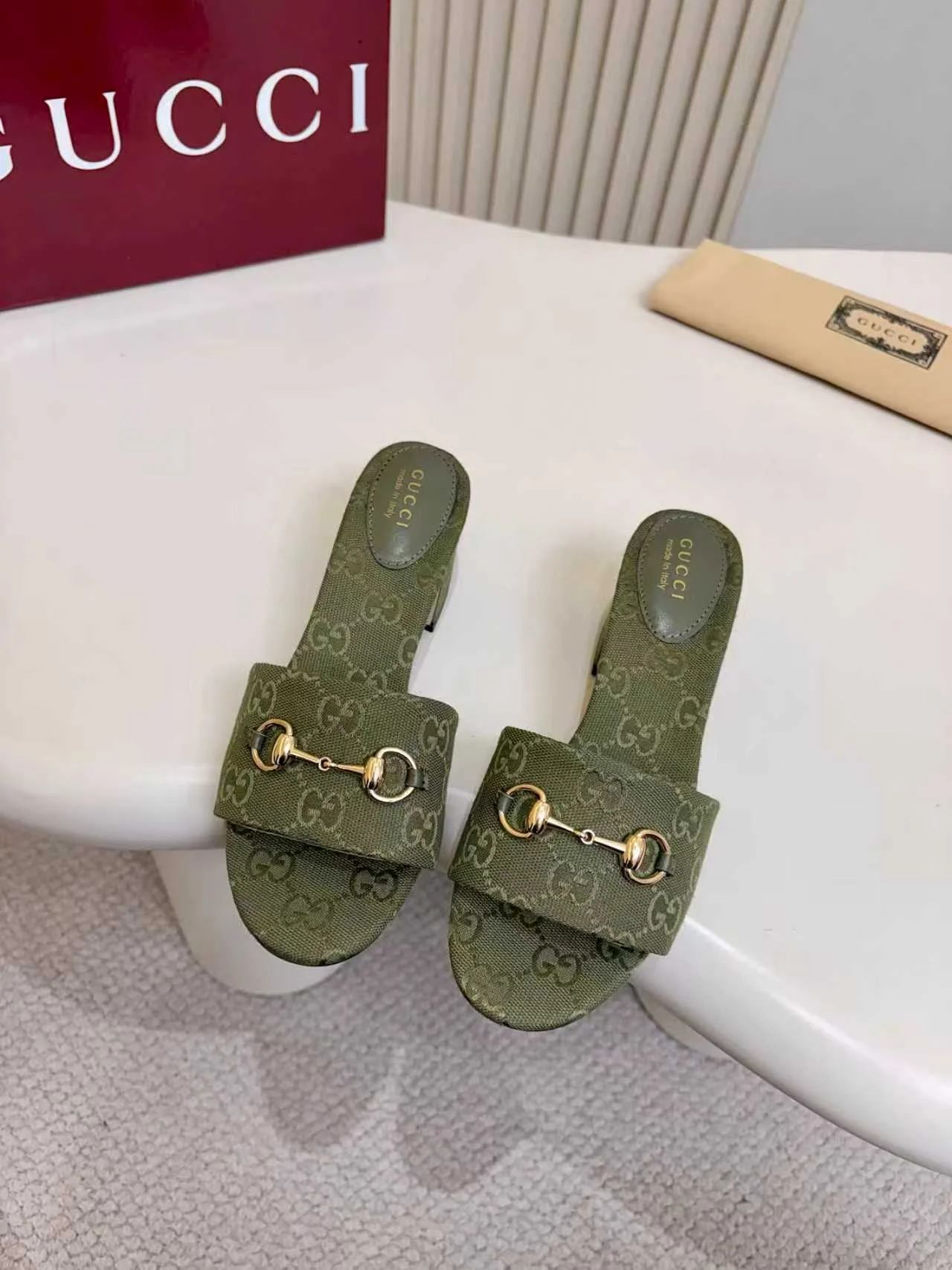 GUCCI Mules Leather Green-Gold EU35-43 A80202609111120 - Image 4