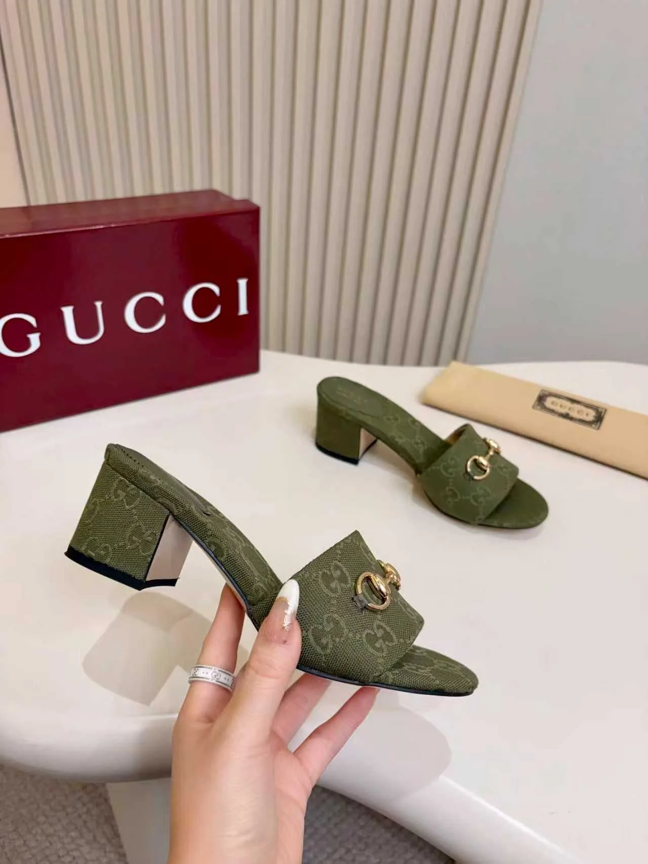 GUCCI Mules Leather Green-Gold EU35-43 A80202609111120 - Image 5