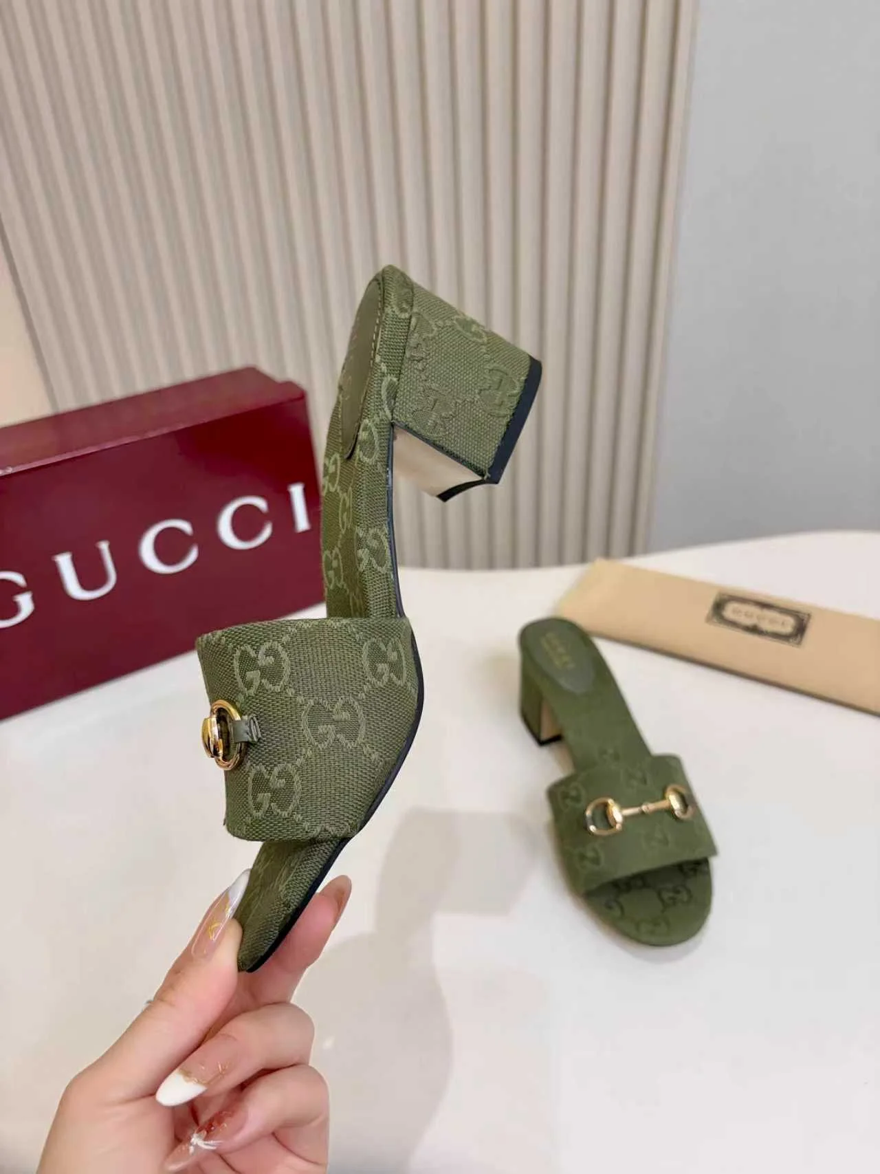 GUCCI Mules Leather Green-Gold EU35-43 A80202609111120 - Image 6