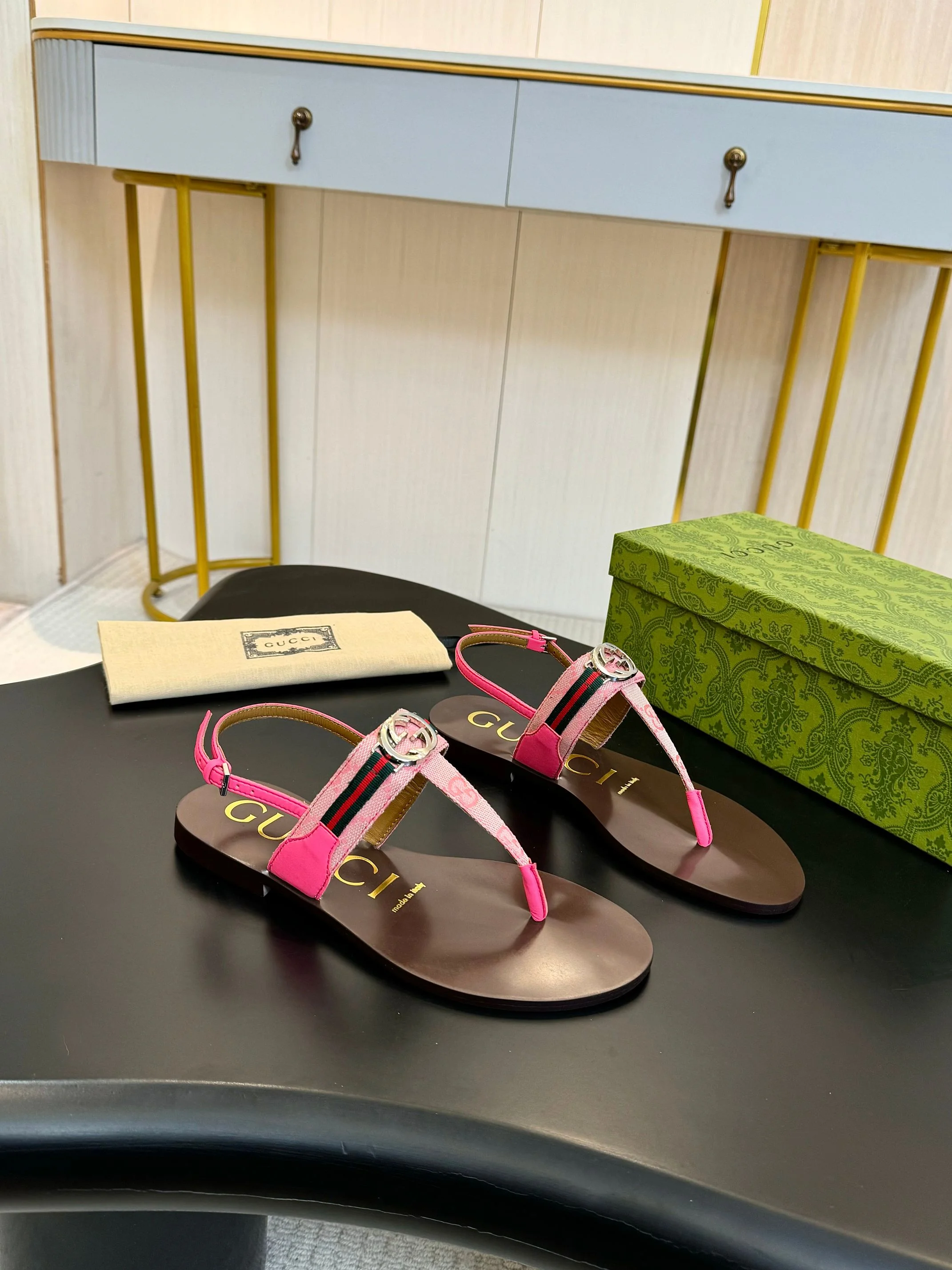 GUCCI Sandals Calfskin Leather Brown-Pink EU35-42 A50202609110050 - Image 5