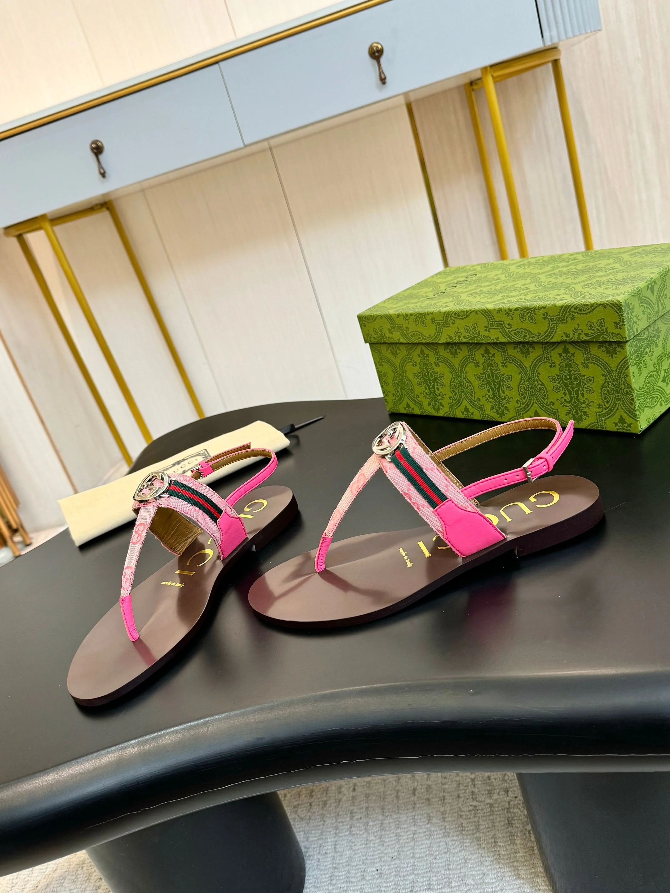 GUCCI Sandals Calfskin Leather Brown-Pink EU35-42 A50202609110050 - Image 8