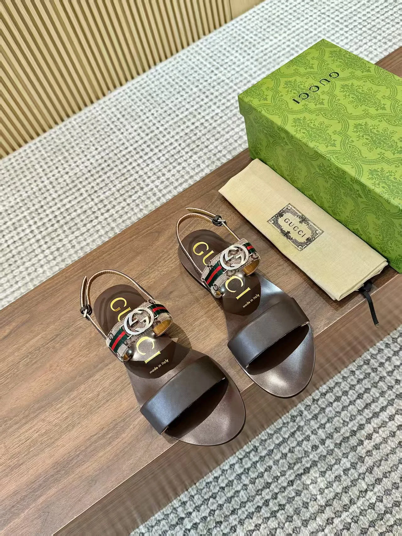 GUCCI Sandals Fabric Brown-Gold EU35-42 A50202609110063