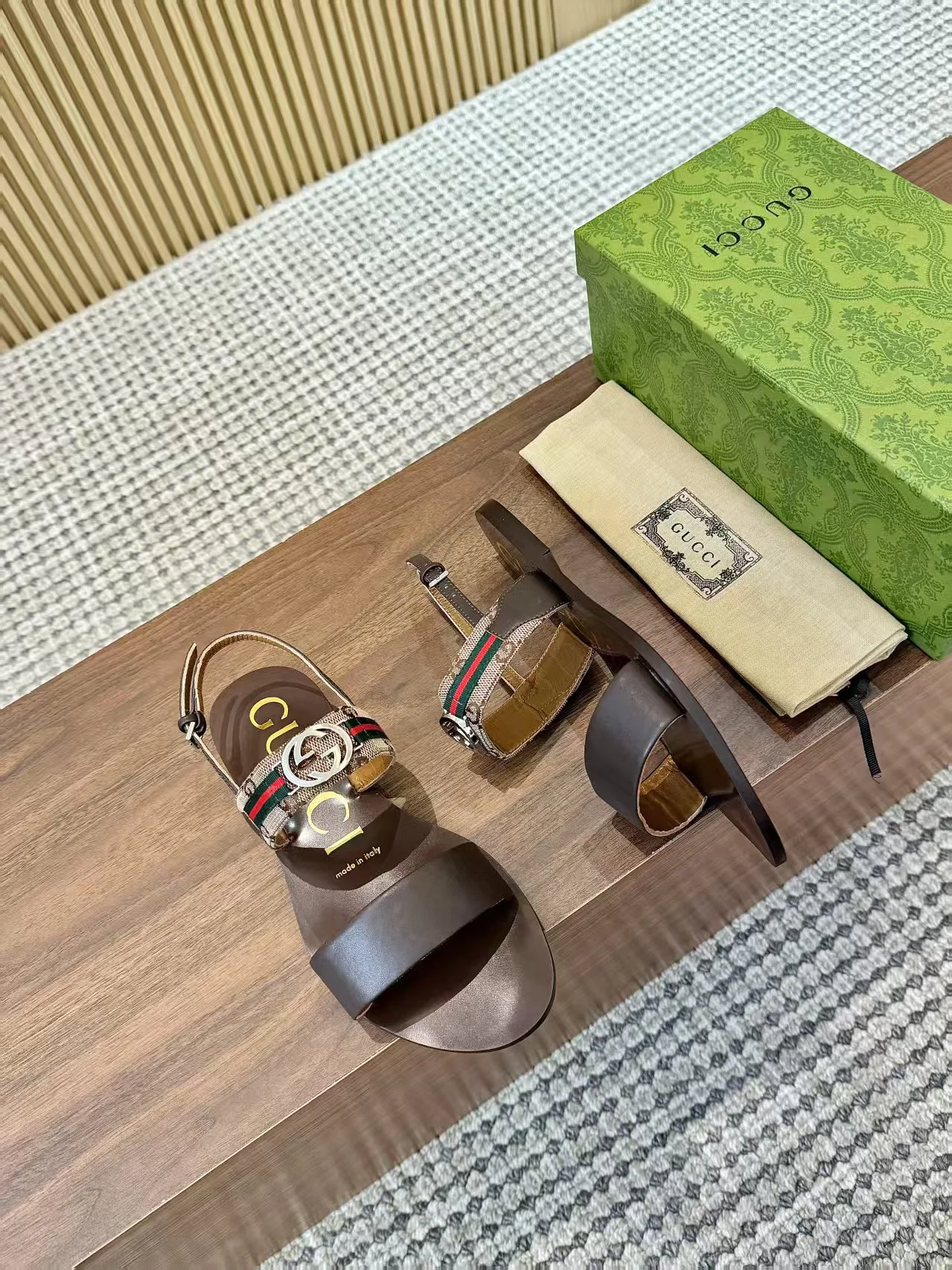 GUCCI Sandals Fabric Brown-Gold EU35-42 A50202609110063 - Image 3