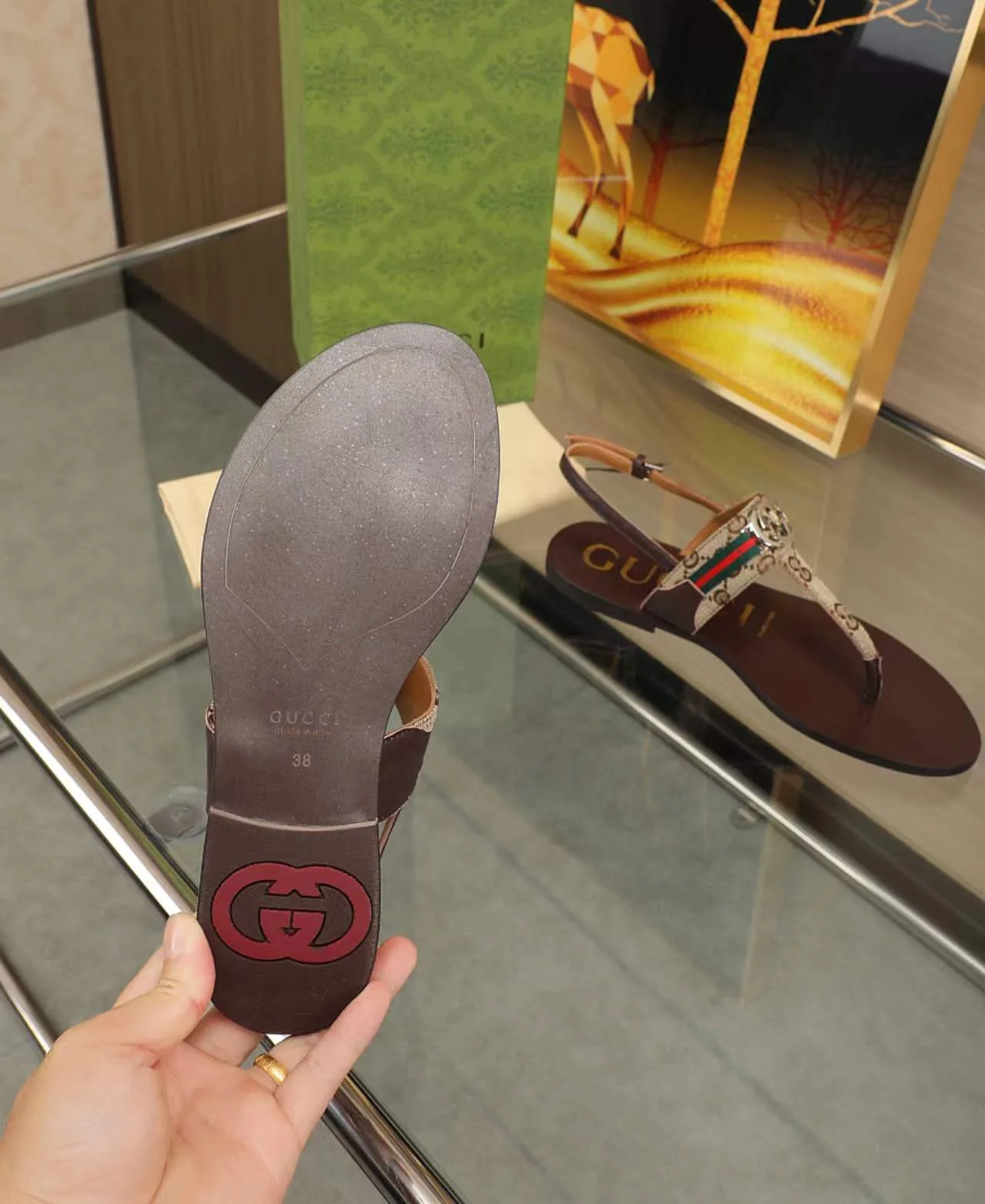 GUCCI Sandals Fabric Rubber Black-Brown-White-Gold EU35-42 A50202609111868 - Image 3