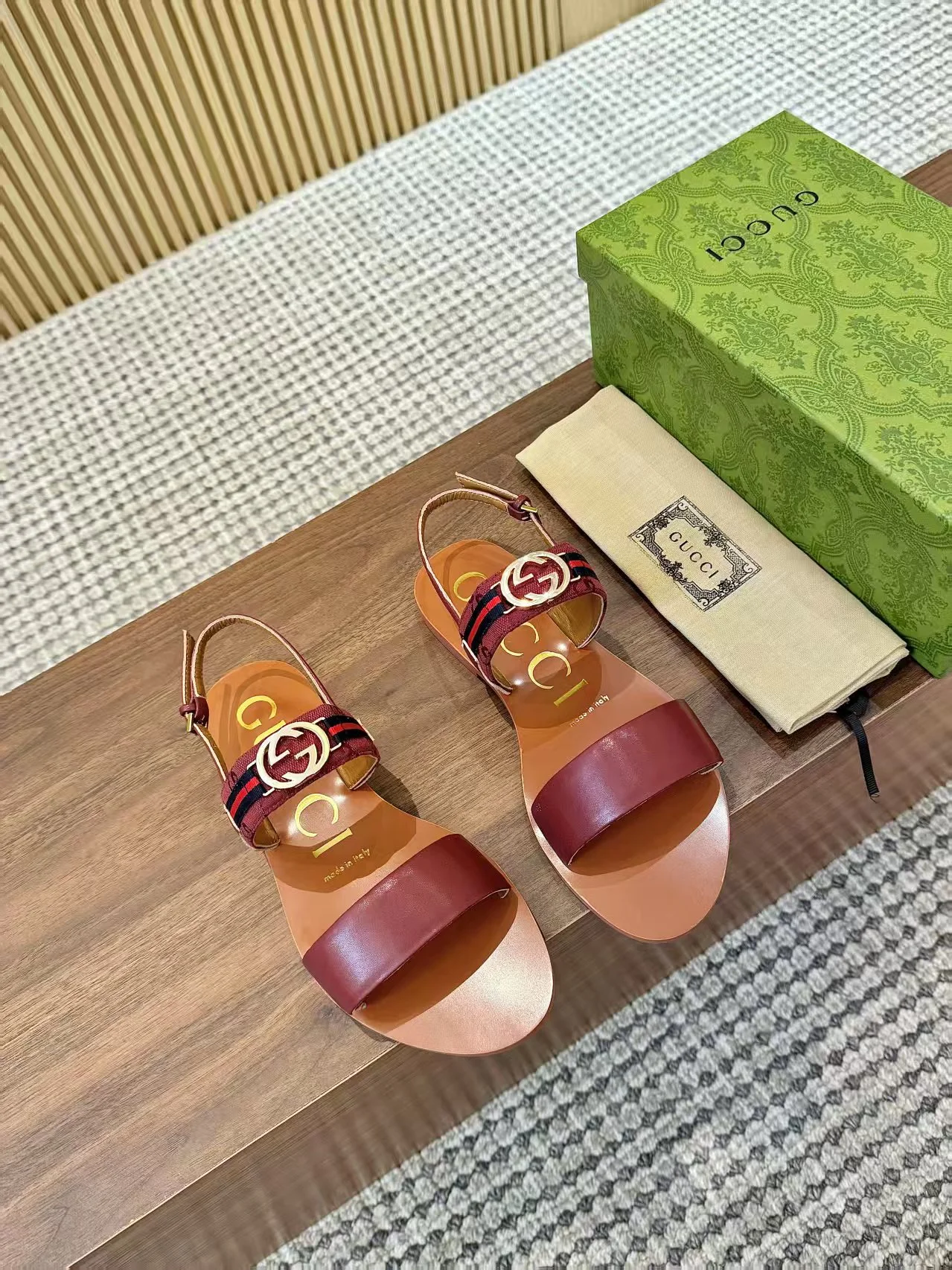 GUCCI Sandals Fabric Rubber Brown-Gold EU35-42 A50202609110062