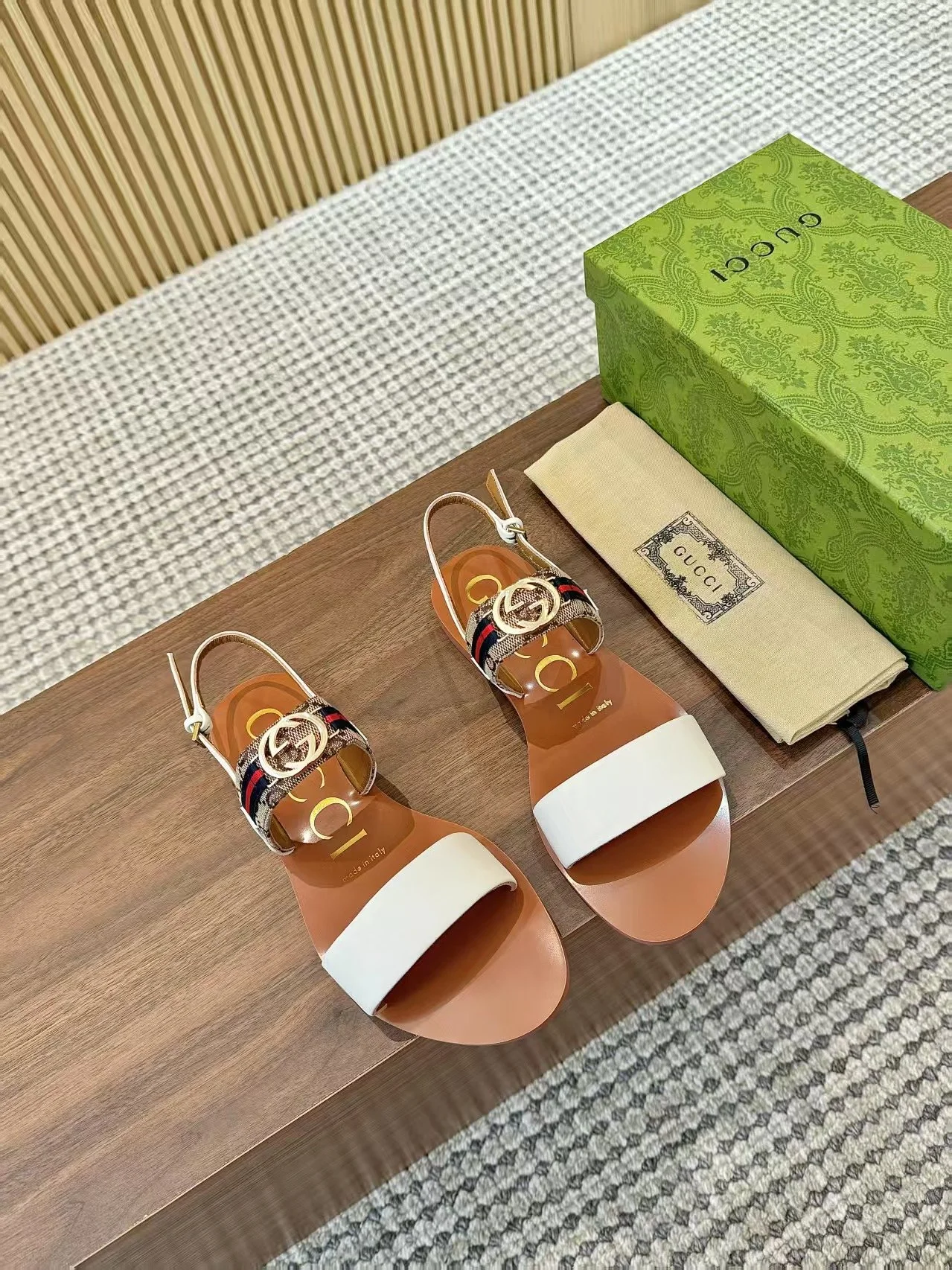GUCCI Sandals Fabric Rubber White-Brown EU35-42 A50202609110061