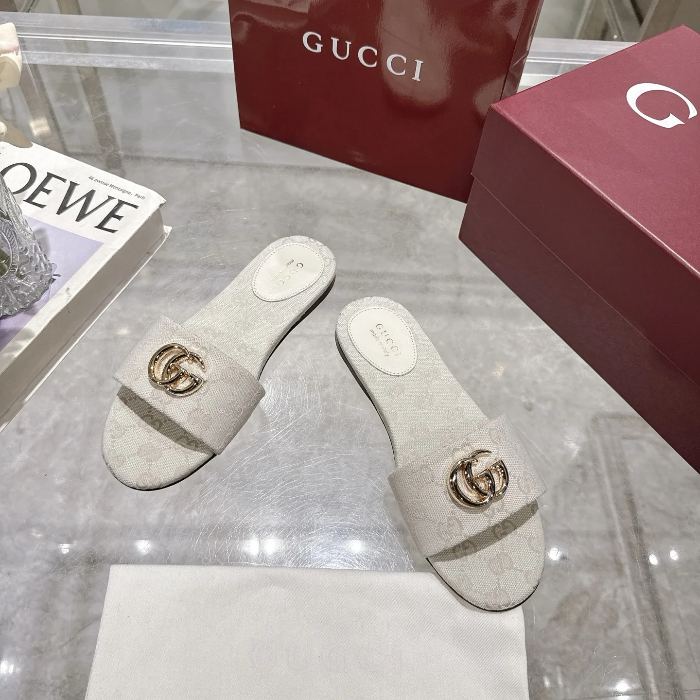 GUCCI Sandals Jacquard Canvas Beige-Gold EU36-42 A70202609111816 - Image 2