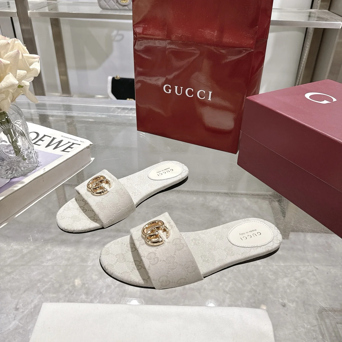 GUCCI Sandals Jacquard Canvas Beige-Gold EU36-42 A70202609111816 - Image 3
