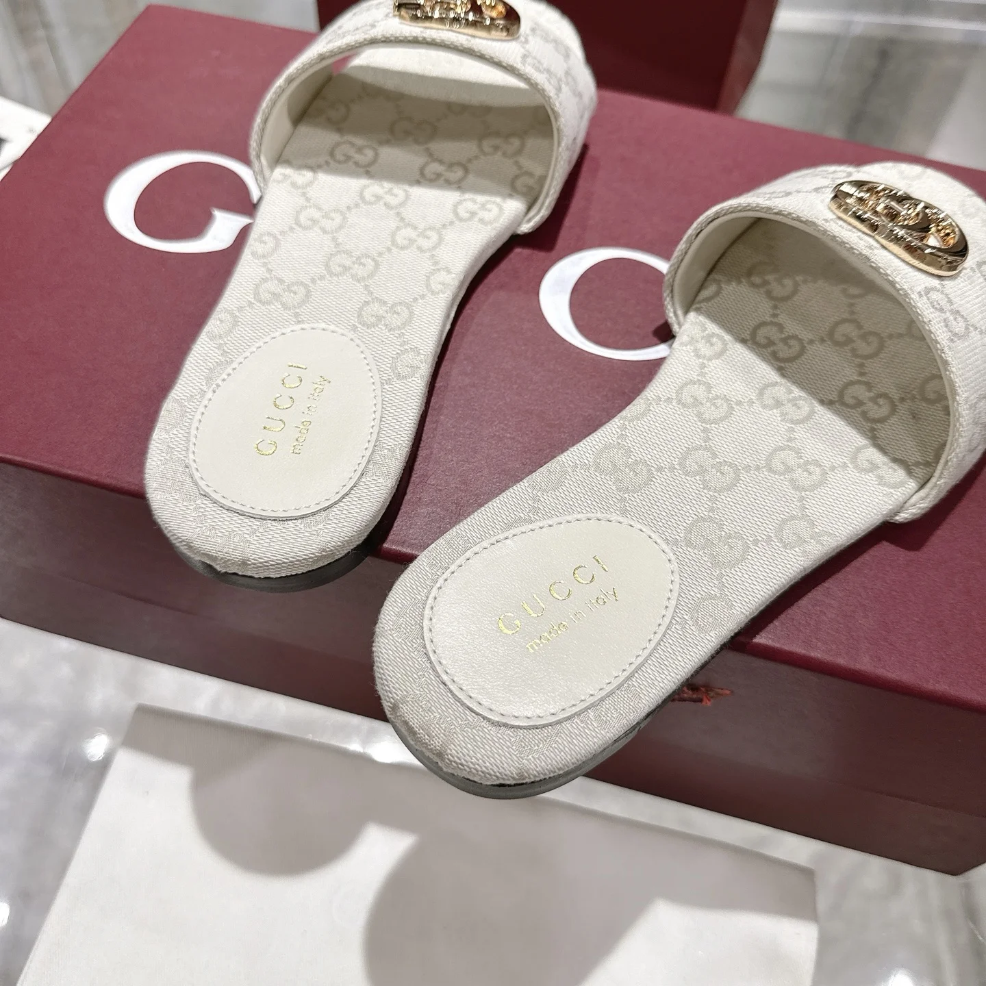 GUCCI Sandals Jacquard Canvas Beige-Gold EU36-42 A70202609111816 - Image 8