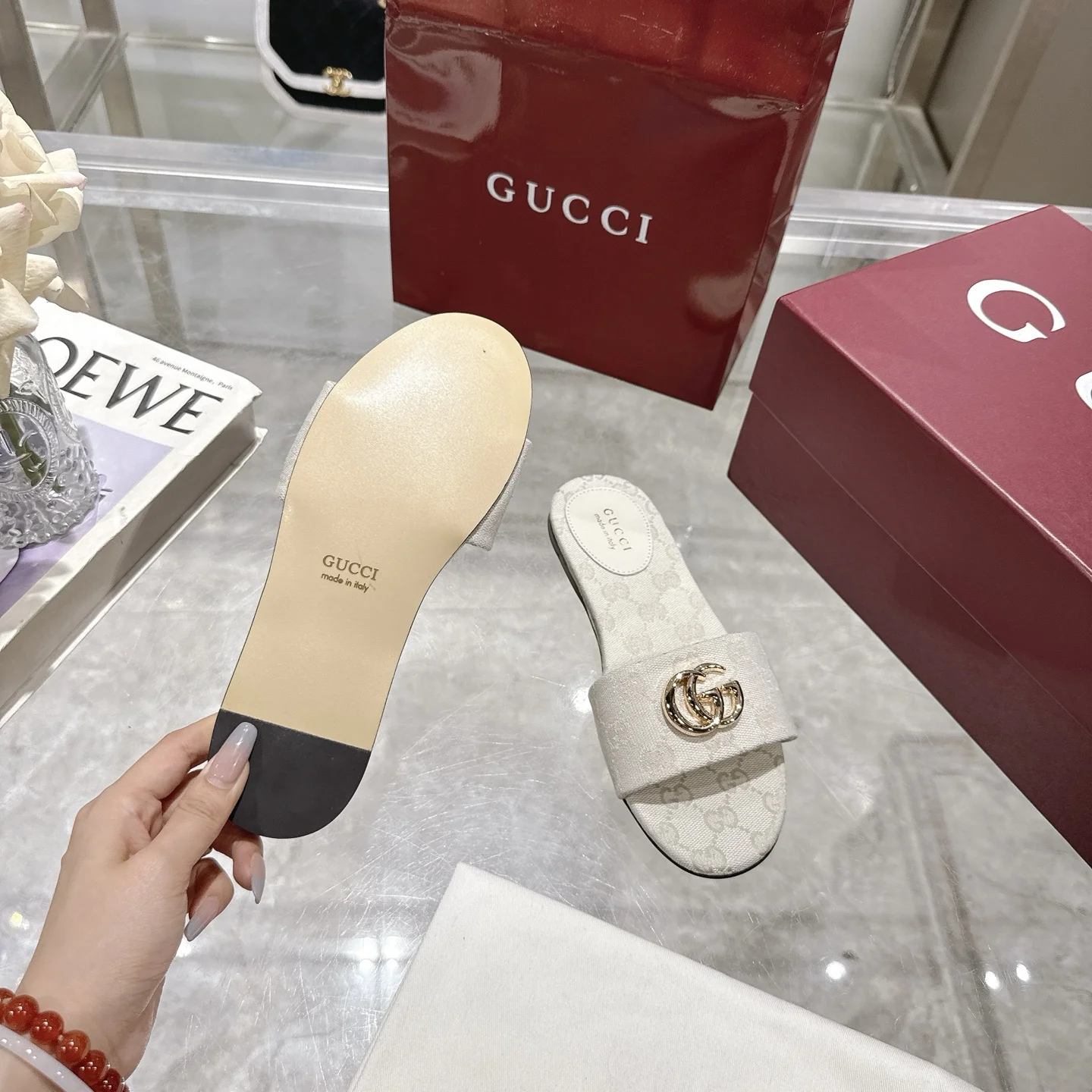 GUCCI Sandals Jacquard Canvas Beige-Gold EU36-42 A70202609111816 - Image 9