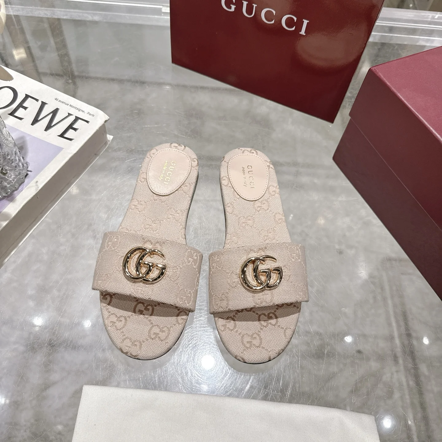 GUCCI Sandals Jacquard Canvas Beige-Gold EU36-42 A70202609111818
