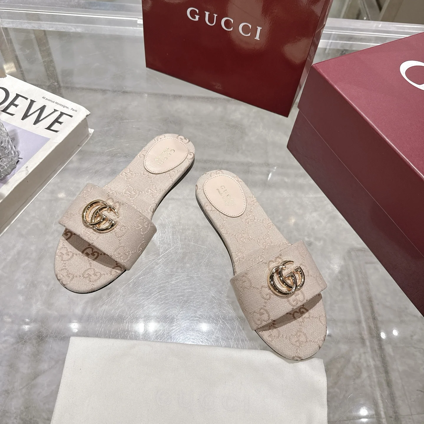 GUCCI Sandals Jacquard Canvas Beige-Gold EU36-42 A70202609111818 - Image 2