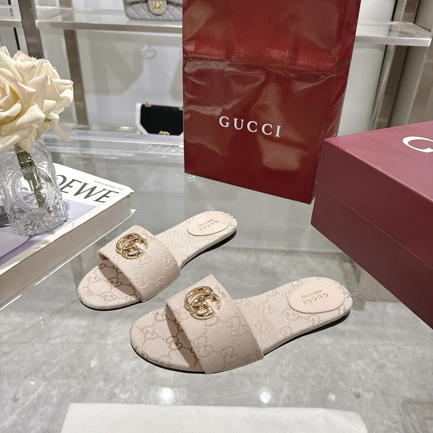 GUCCI Sandals Jacquard Canvas Beige-Gold EU36-42 A70202609111818 - Image 3