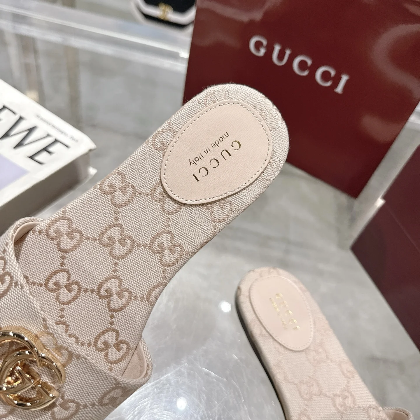 GUCCI Sandals Jacquard Canvas Beige-Gold EU36-42 A70202609111818 - Image 8