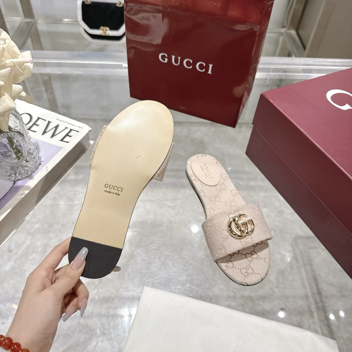 GUCCI Sandals Jacquard Canvas Beige-Gold EU36-42 A70202609111818 - Image 9