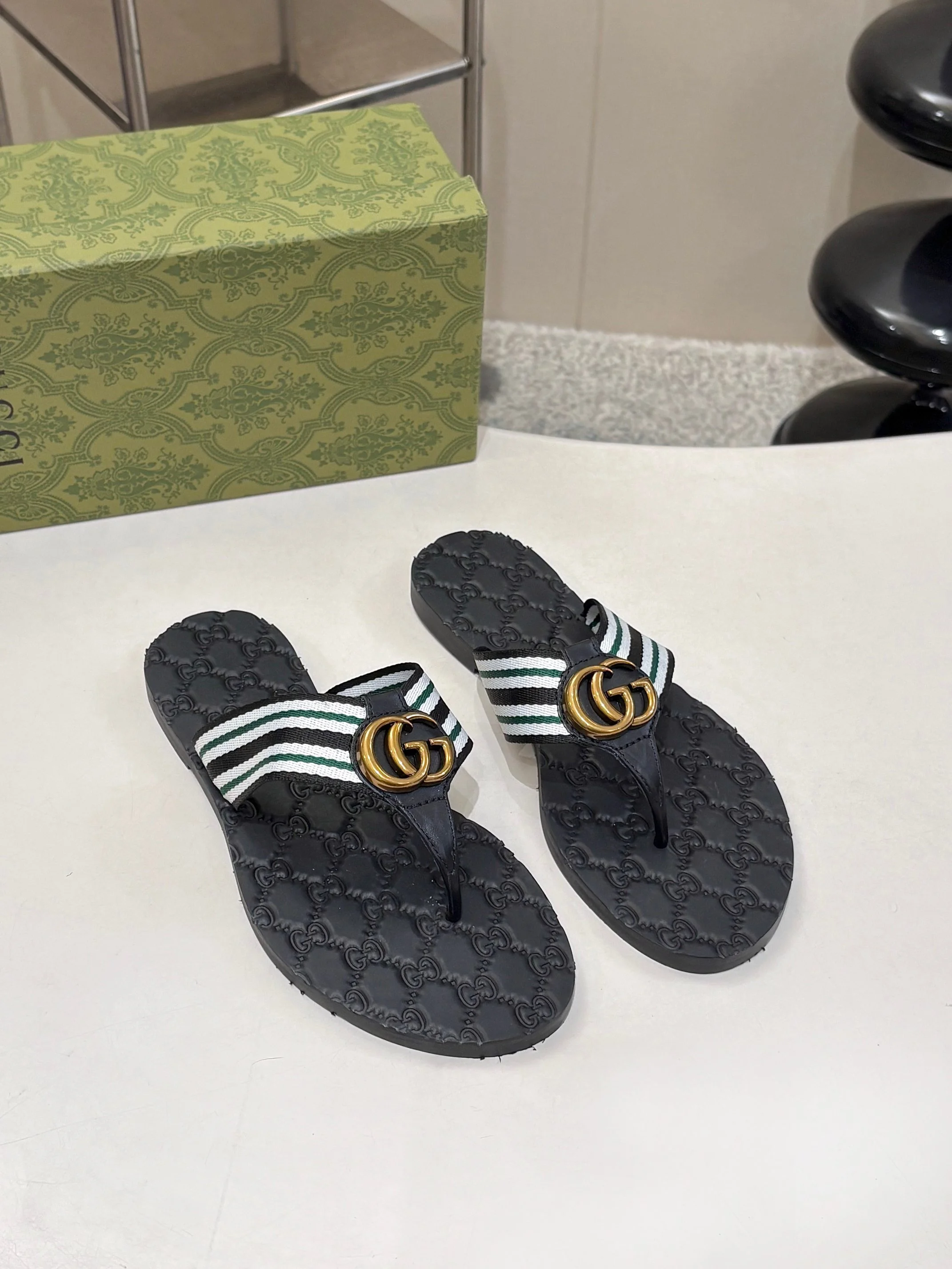 GUCCI Sandals Leather Black-Gold EU35-45 B046202609110059 - Image 8