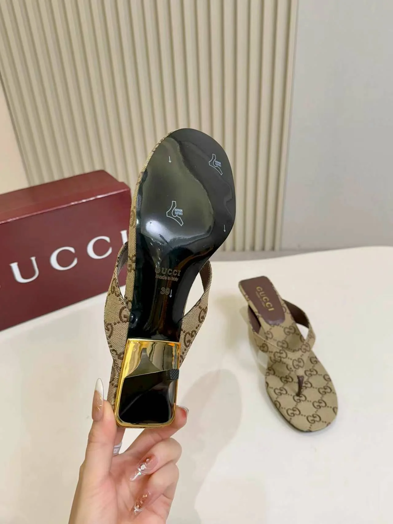GUCCI Sandals Leather Sole Brown-Gold EU35-43 A80202609111133 - Image 7