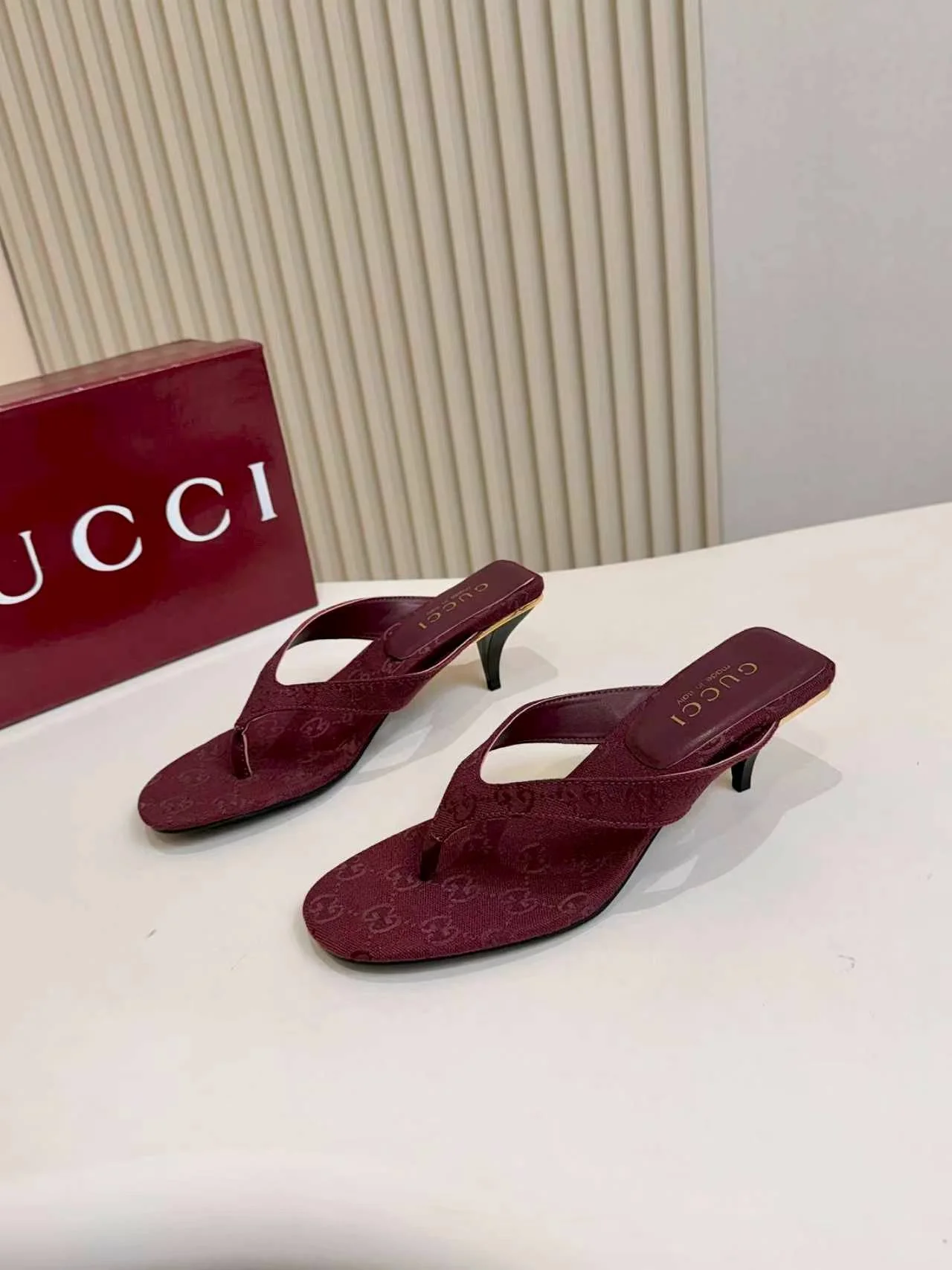 GUCCI Sandals Leather Sole Burgundy-Gold EU35-43 A80202609111126 - Image 4