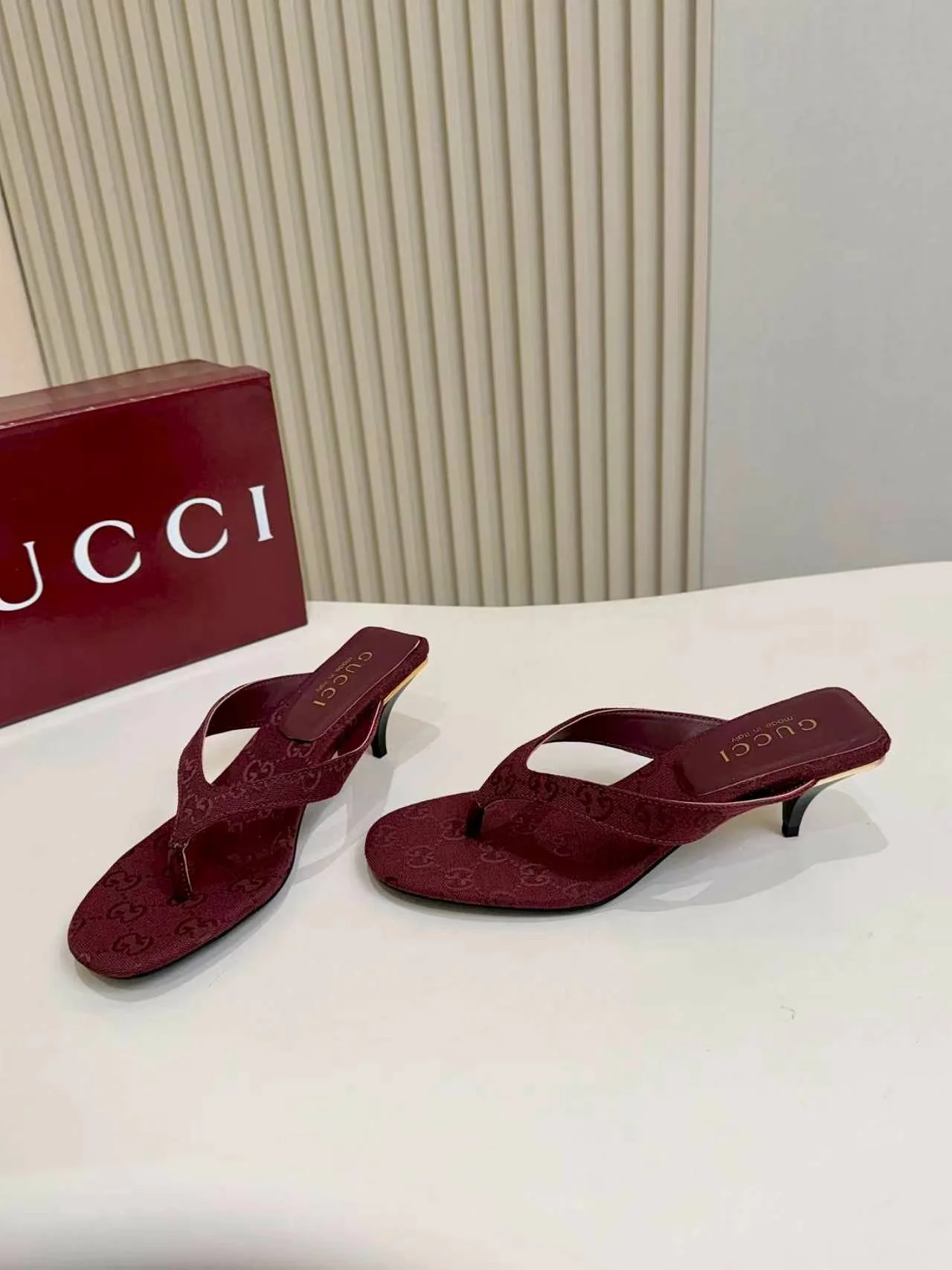 GUCCI Sandals Leather Sole Burgundy-Gold EU35-43 A80202609111126 - Image 5