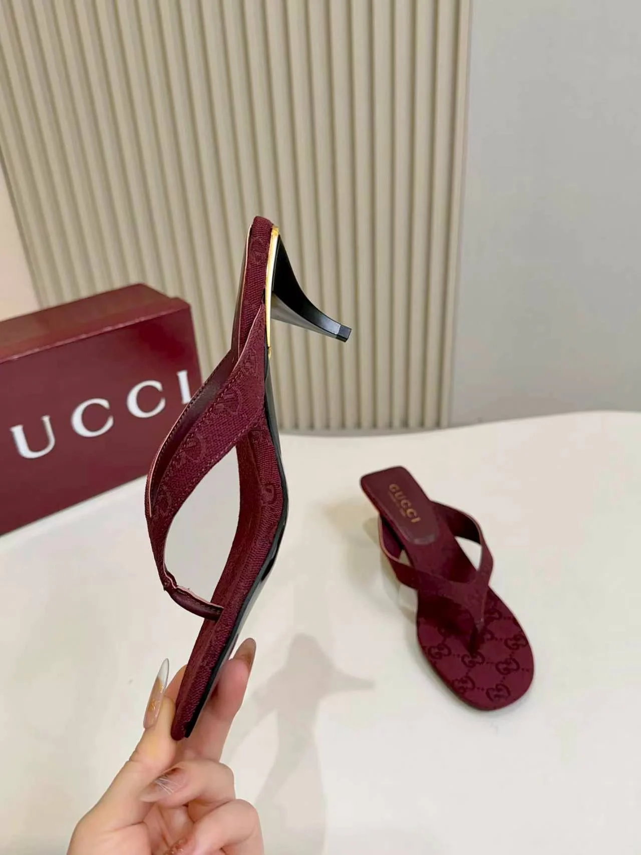 GUCCI Sandals Leather Sole Burgundy-Gold EU35-43 A80202609111126 - Image 7