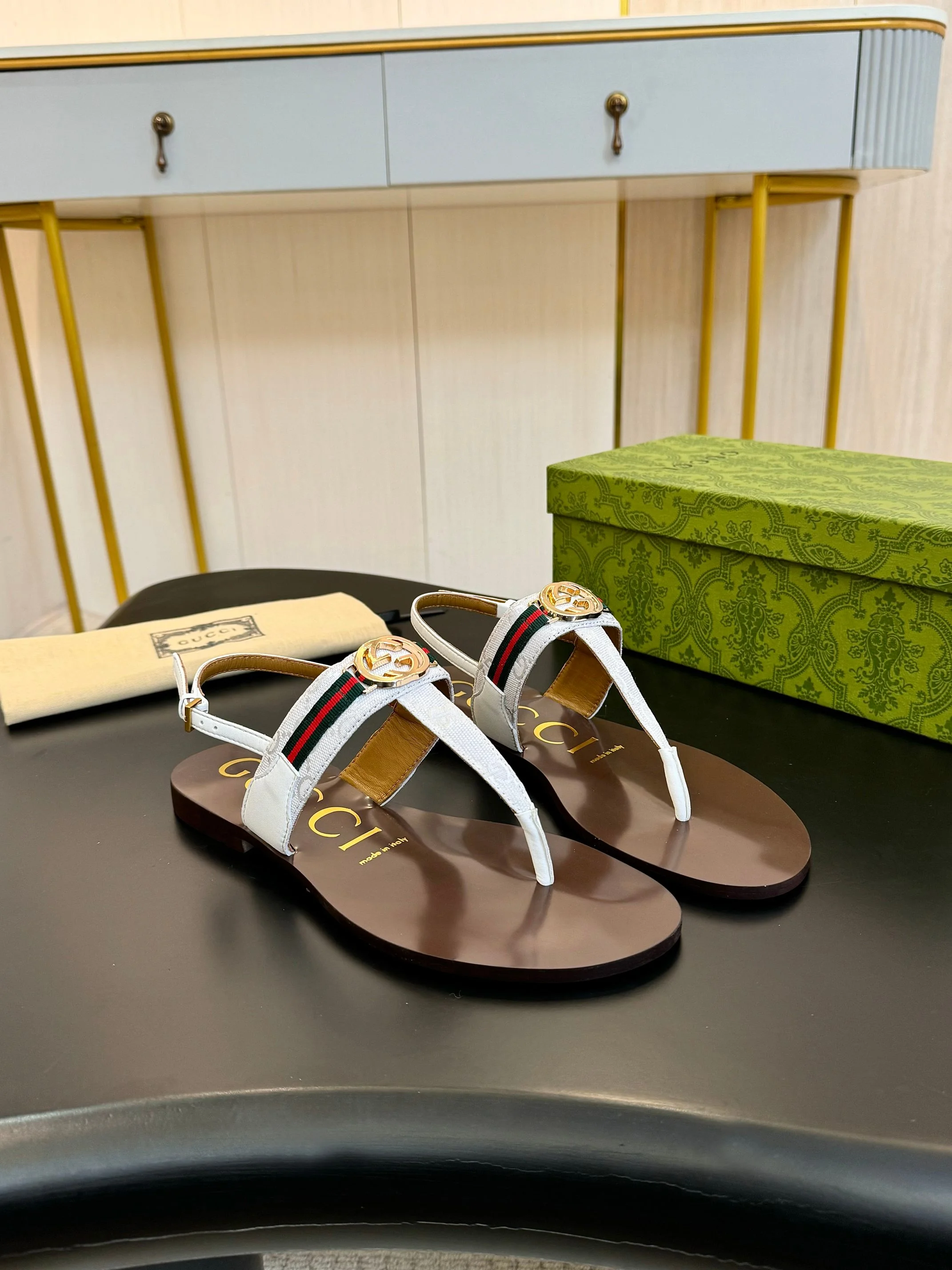 GUCCI Sandals Leather White-Brown EU35-42 A50202609110046 - Image 2