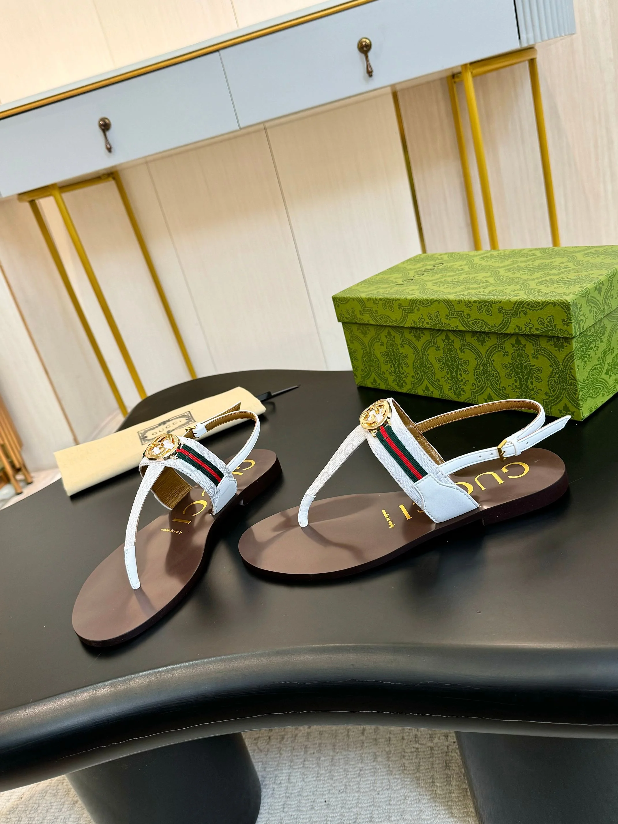 GUCCI Sandals Leather White-Brown EU35-42 A50202609110046 - Image 7