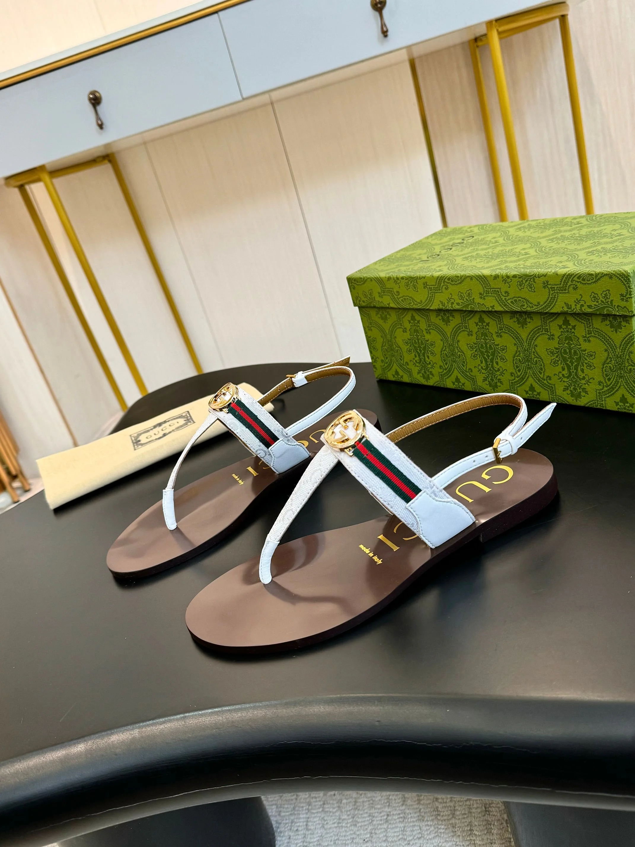GUCCI Sandals Leather White-Brown EU35-42 A50202609110046 - Image 8
