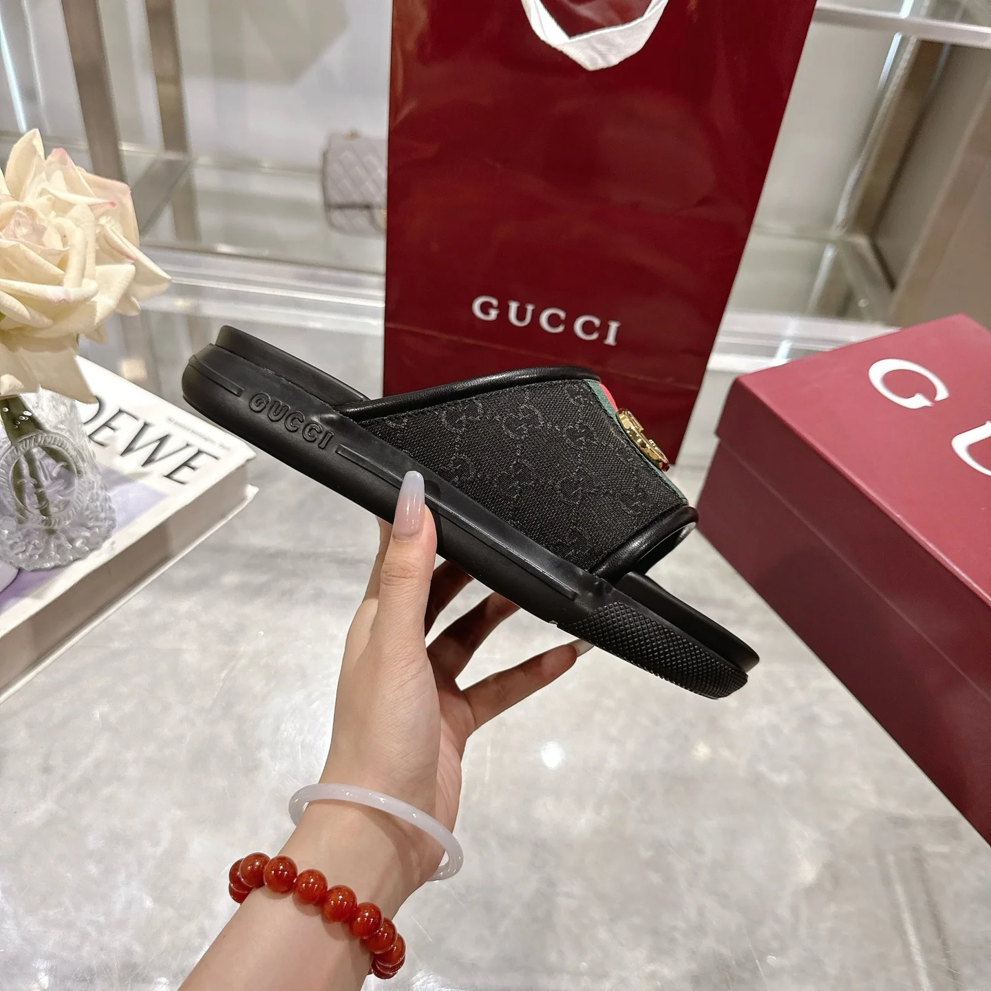 GUCCI Sandals Rubber Black-Green-Red-Gold EU40-47 A80202609111820 - Image 6