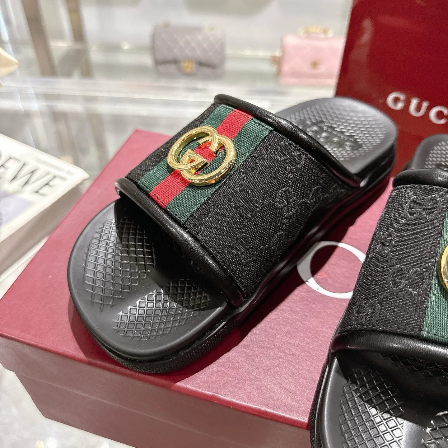 GUCCI Sandals Rubber Black-Green-Red-Gold EU40-47 A80202609111820 - Image 7