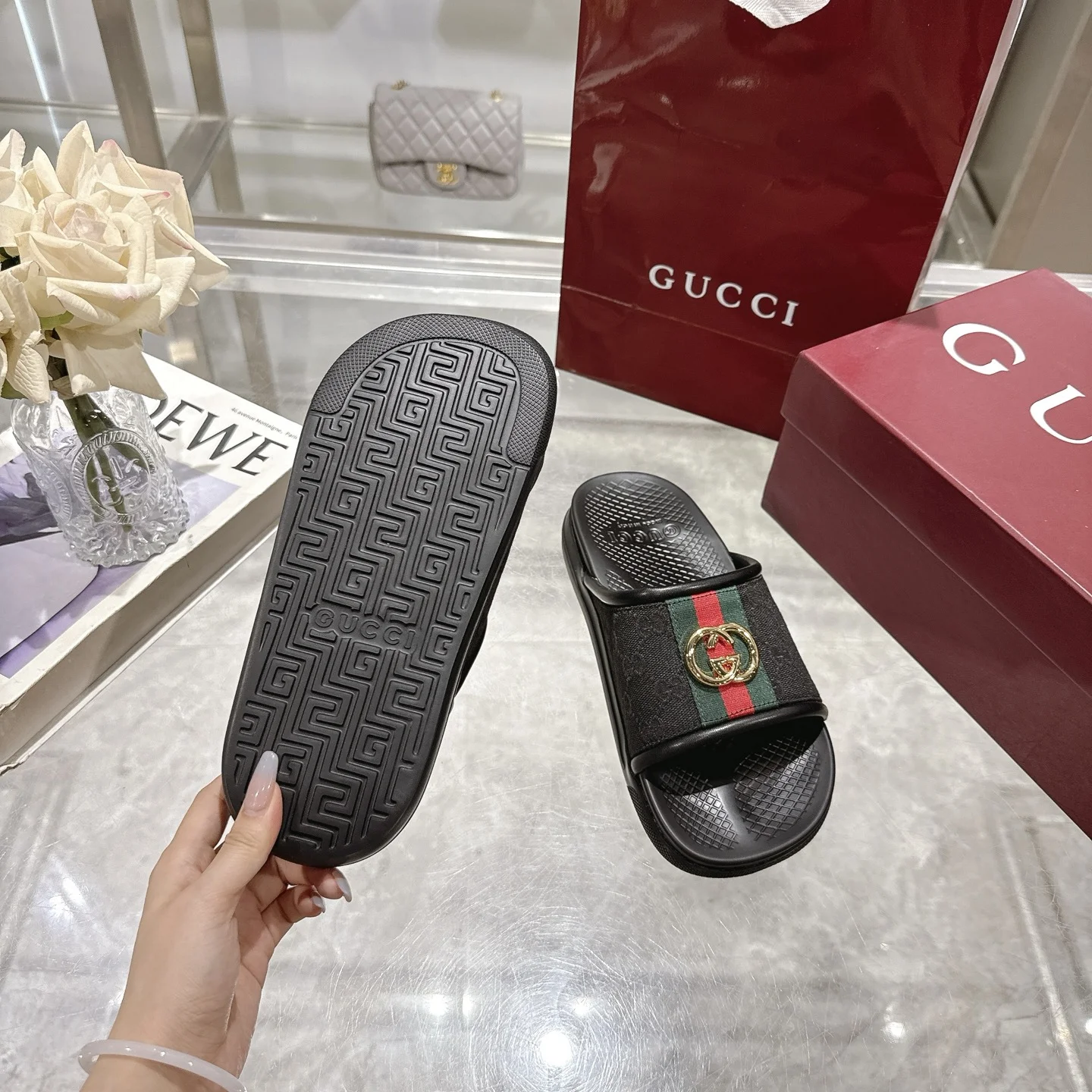 GUCCI Sandals Rubber Black-Green-Red-Gold EU40-47 A80202609111820 - Image 9