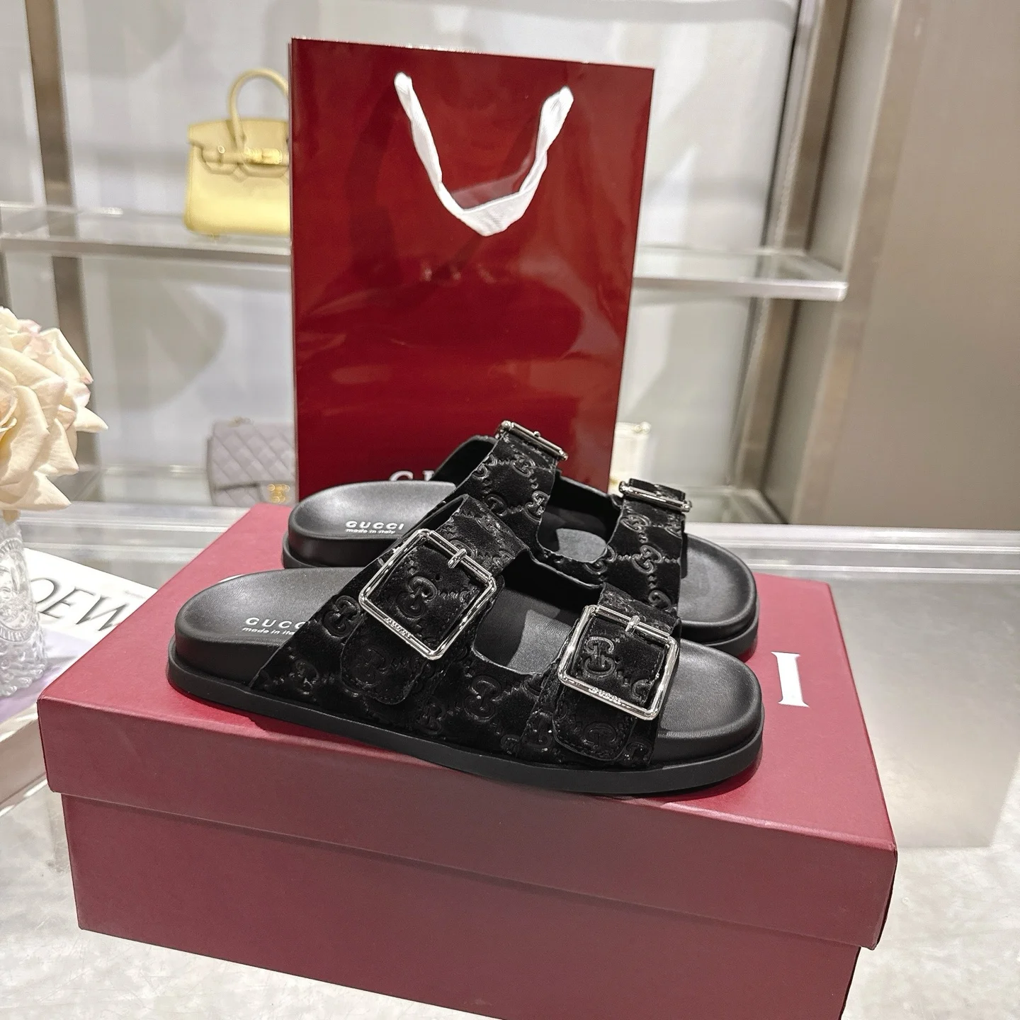 GUCCI Sandals Suede Leather Black-Silver EU36-47 A90202609111833