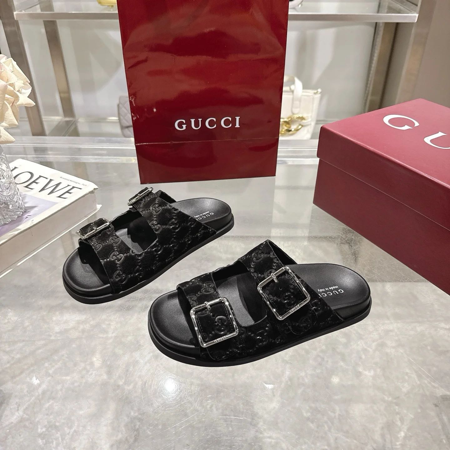 GUCCI Sandals Suede Leather Black-Silver EU36-47 A90202609111833 - Image 2