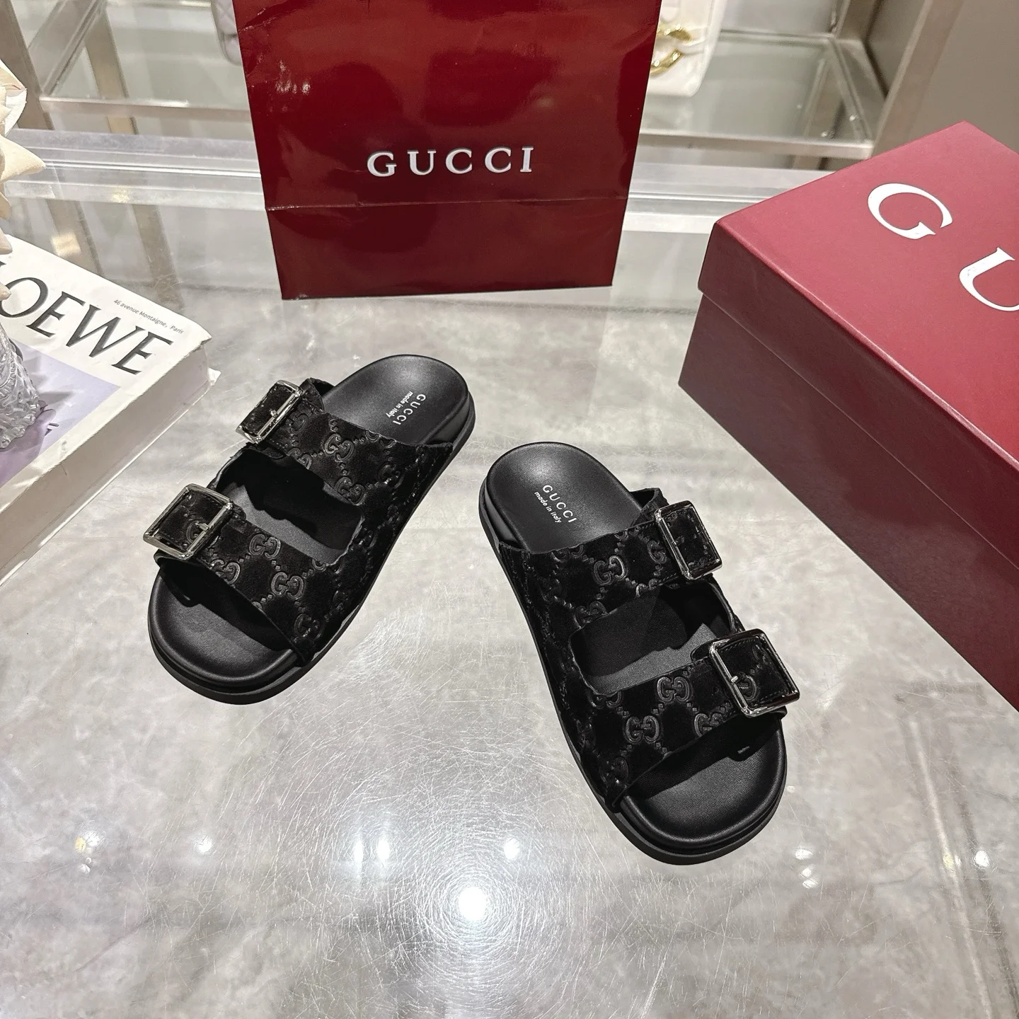 GUCCI Sandals Suede Leather Black-Silver EU36-47 A90202609111833 - Image 3