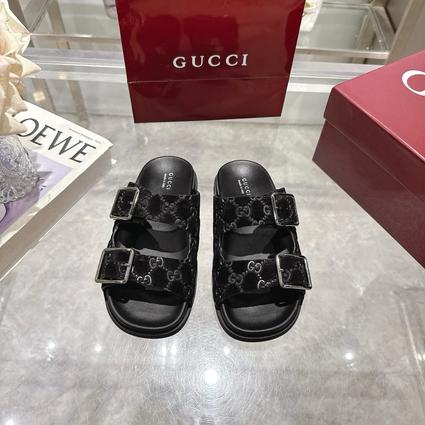 GUCCI Sandals Suede Leather Black-Silver EU36-47 A90202609111833 - Image 4